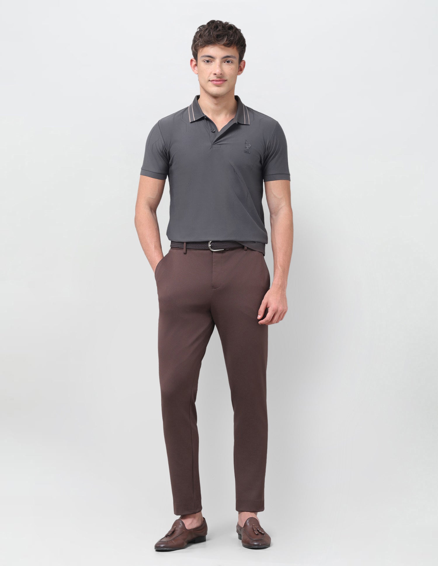 Solid Slim Fit Polo Shirt Grey - U.S. Polo Assn. India | Large
