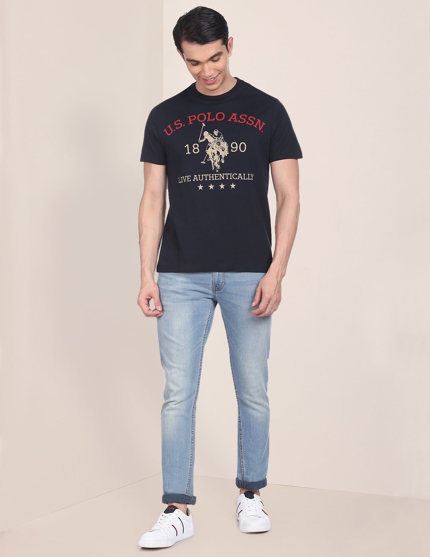 Graphic Printed Pure Cotton T-Shirt Navy - U.S. POLO ASSN. | Large