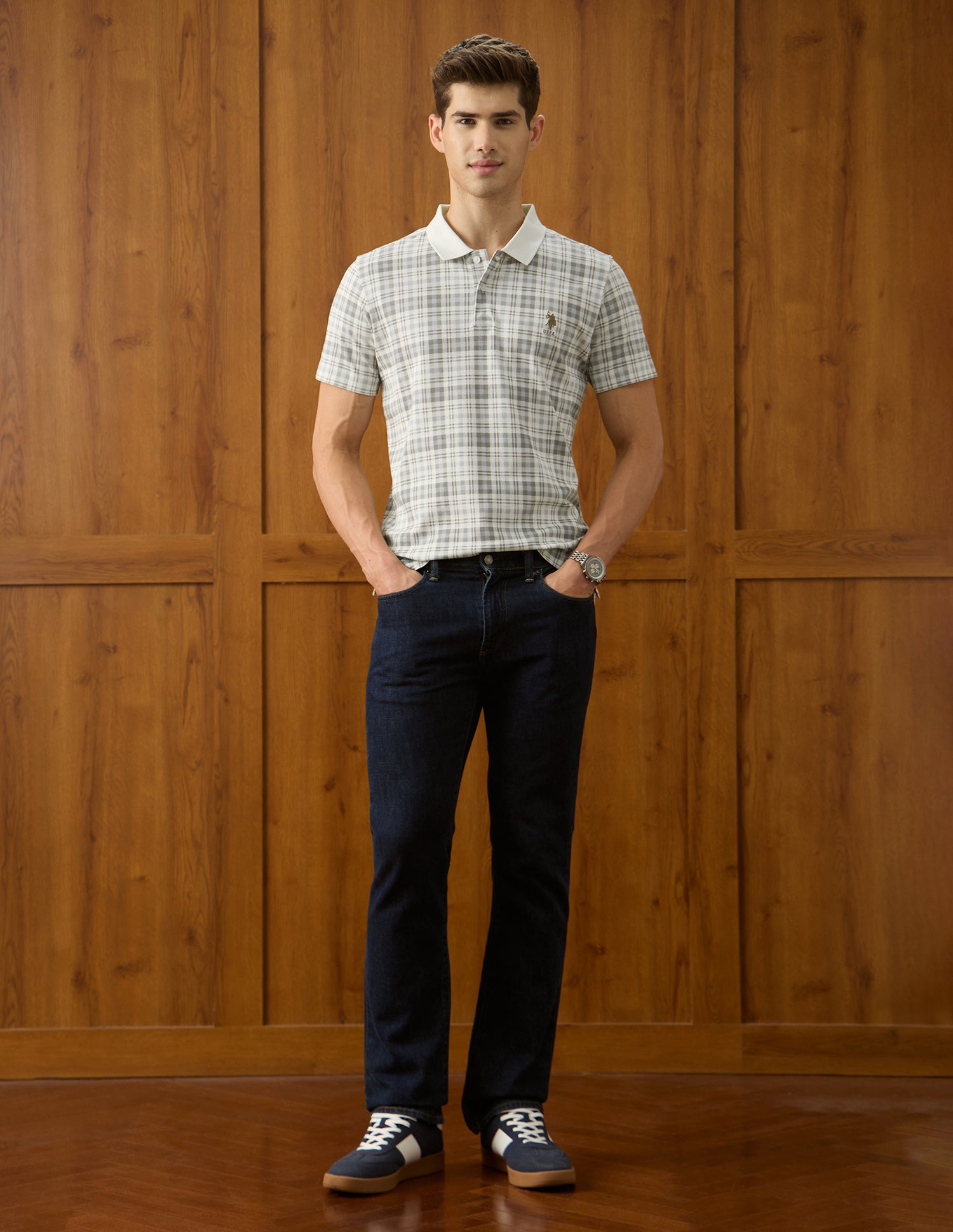Checked Slim Fit Polo Shirt Beige - U.S. Polo Assn. India | Large