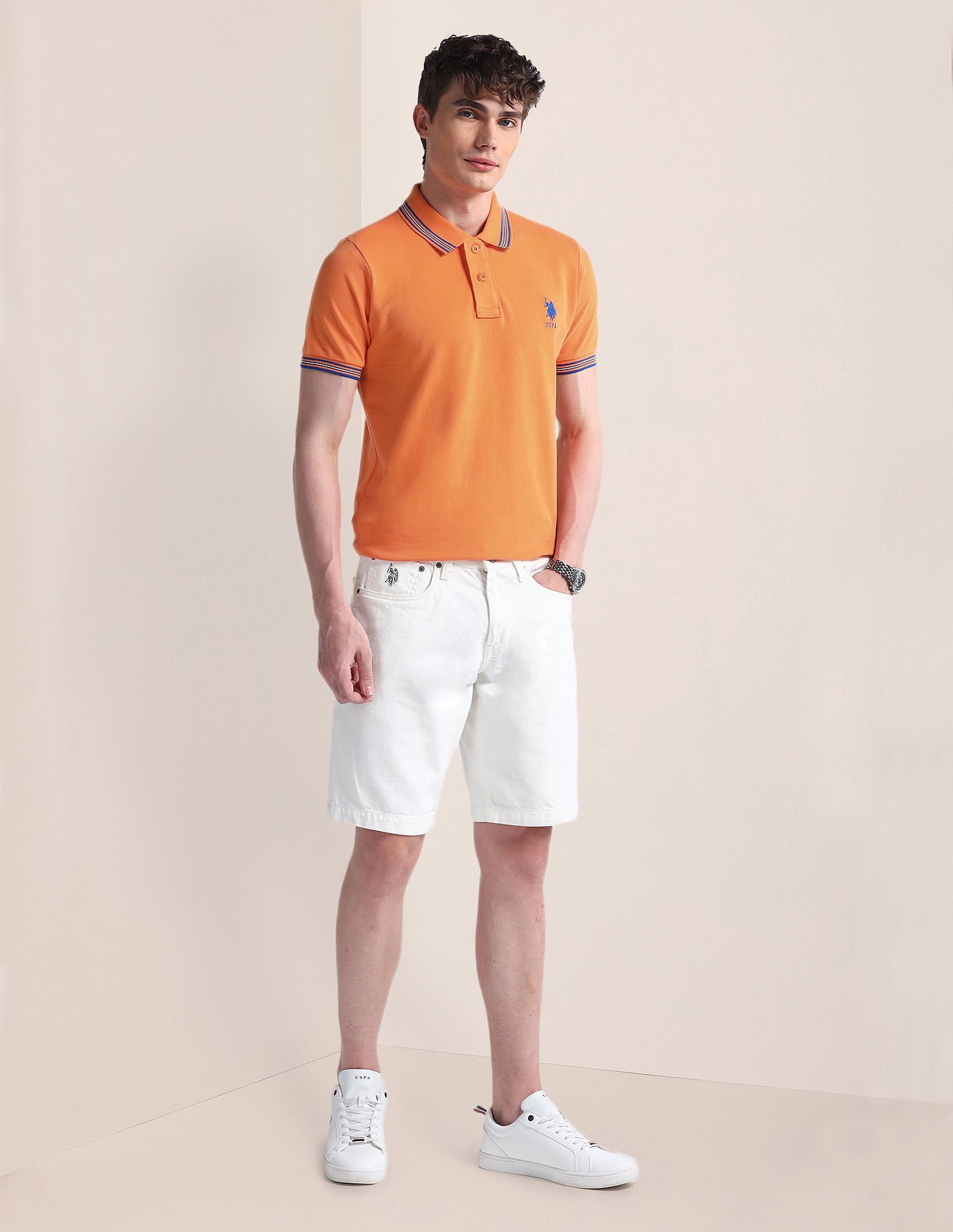 Slim Fit Pure Cotton Polo Shirt Orange - U.S. POLO ASSN. | Large