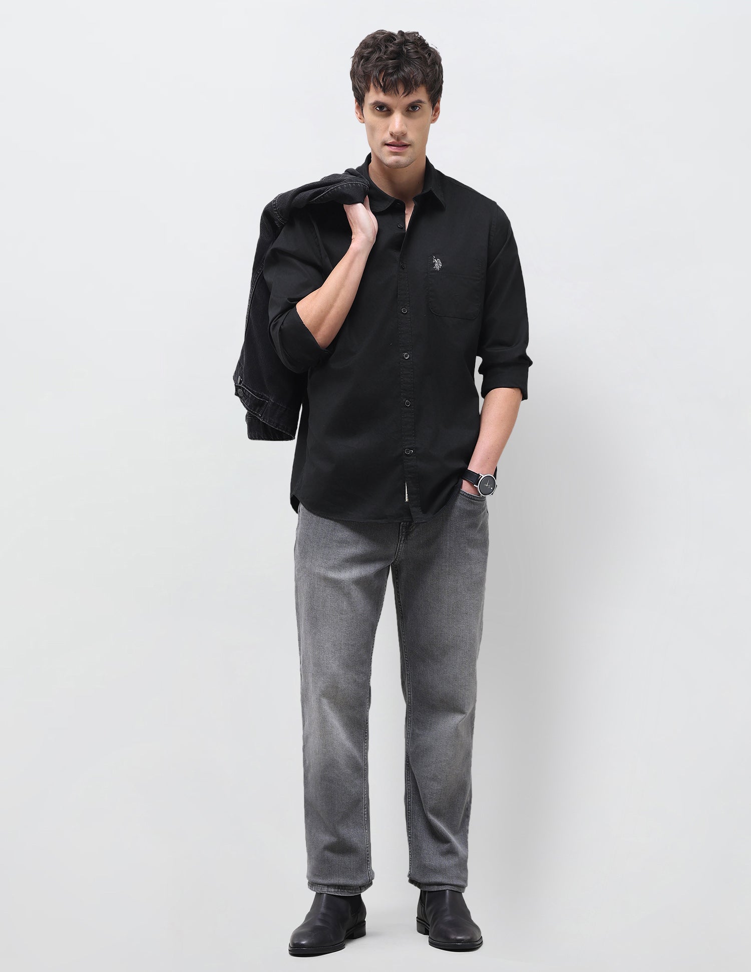 Twill Solid Shirt Black - U.S. Polo Assn. India | Large
