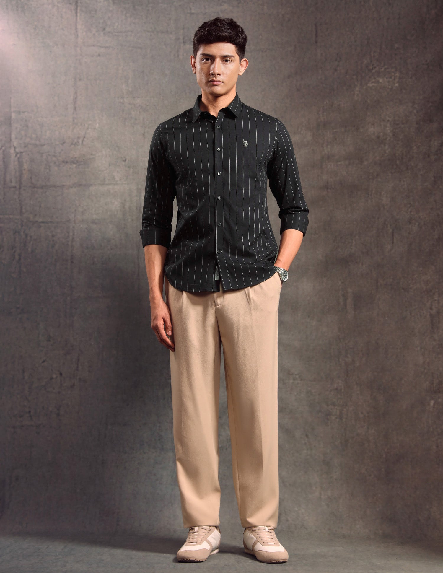 Vertical Striped Slim Fit Shirt Black - U.S. POLO ASSN. | Large