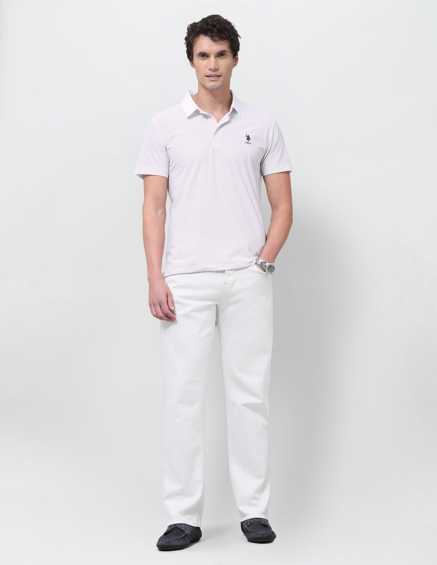 Geometric Printed Slim Fit Polo Shirt Purple - U.S. Polo Assn. India | Large