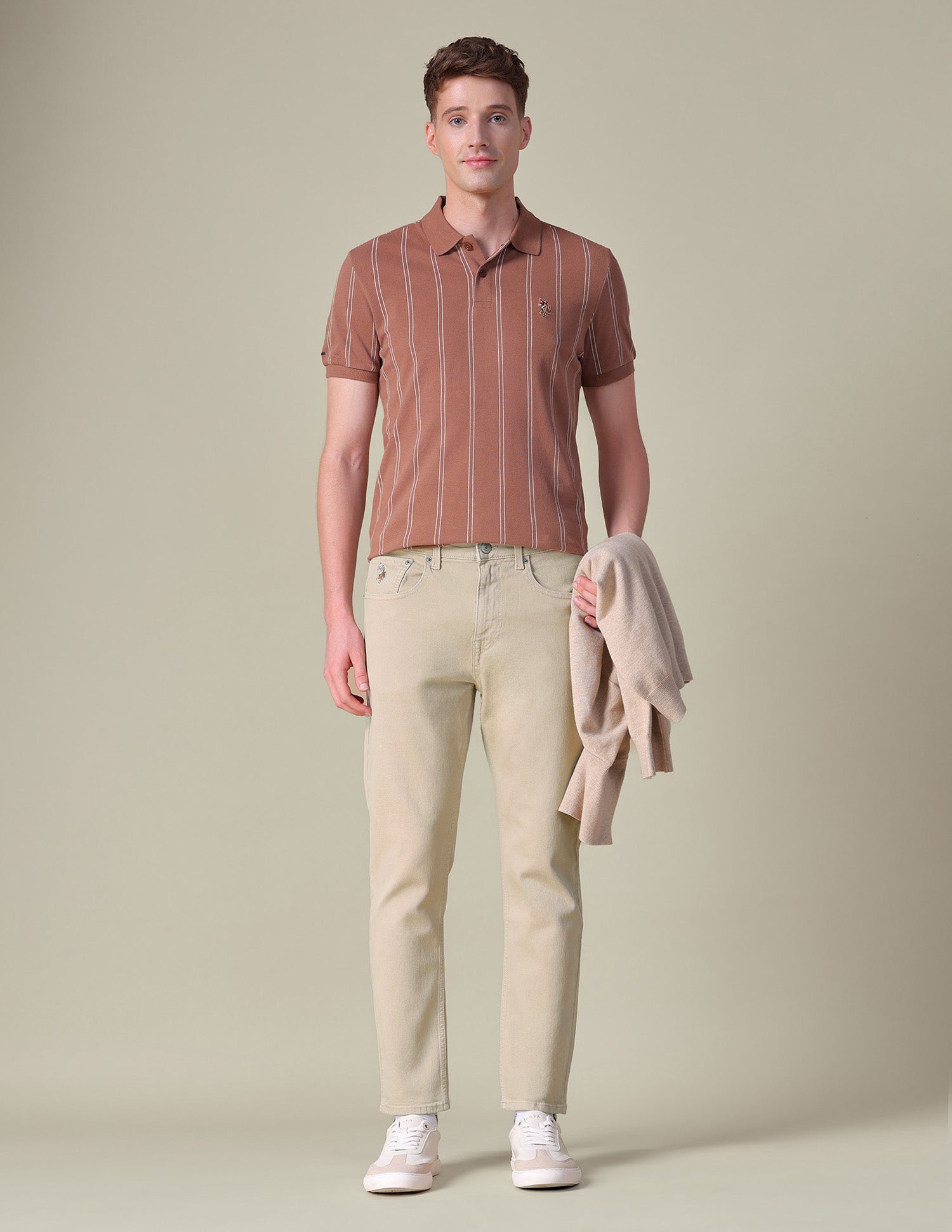 Cole Comfort Cropped Fit Brown Jeans Khaki - U.S. POLO ASSN. | Large