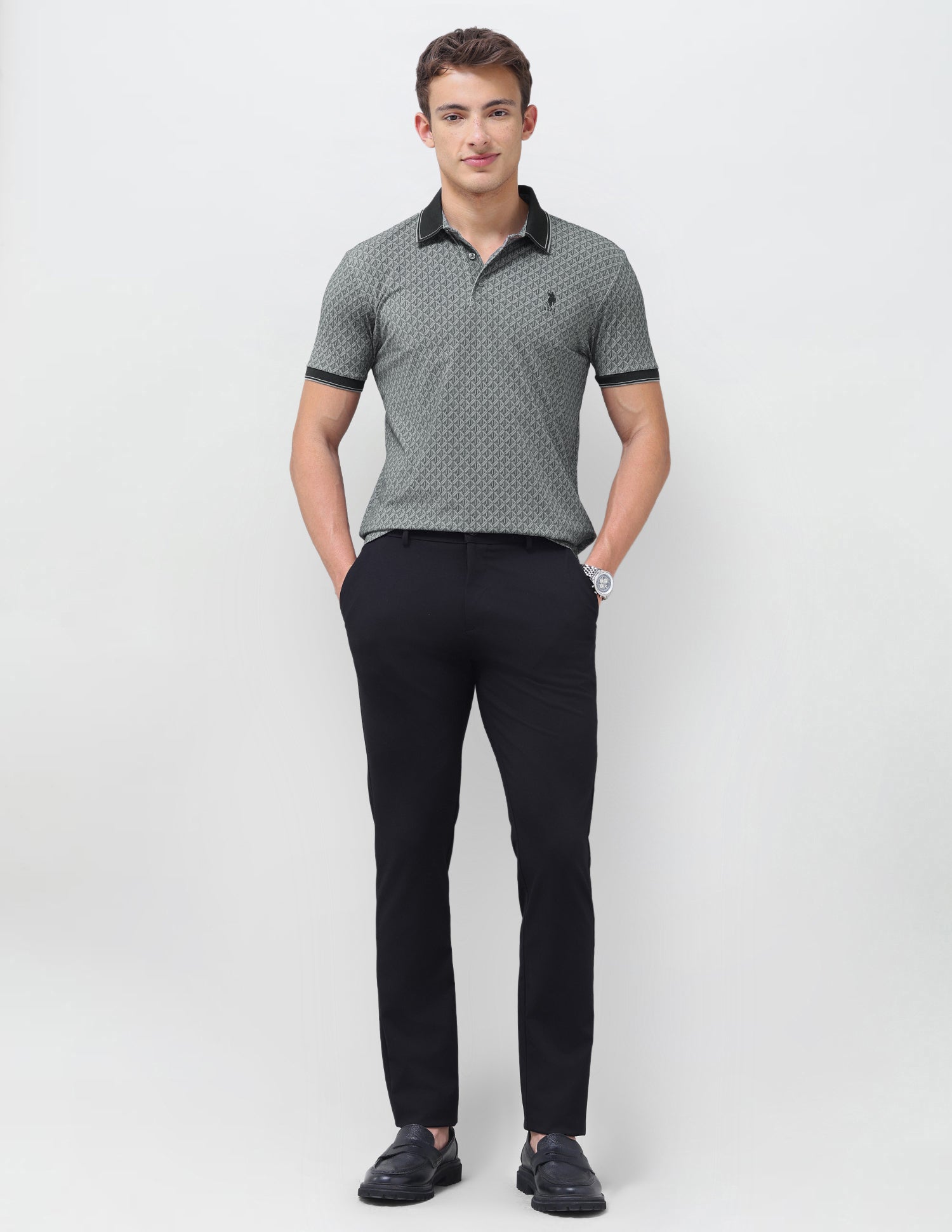 Geometric Printed Slim Fit Polo Shirt Stone - U.S. Polo Assn. India | Large