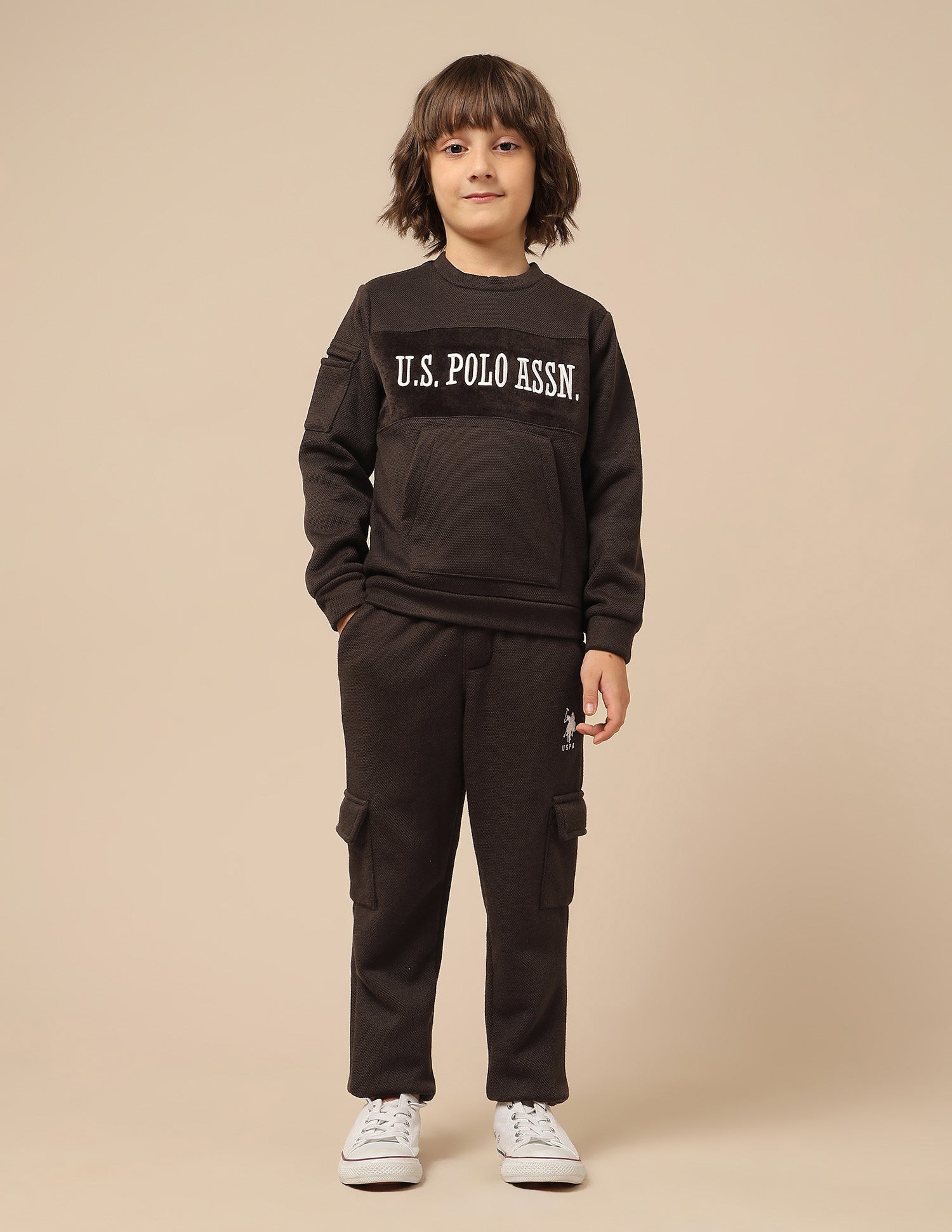 Boys Brand Embroidered Regular Fit Sweatshirt Light Brown - U.S. POLO ASSN. | Large