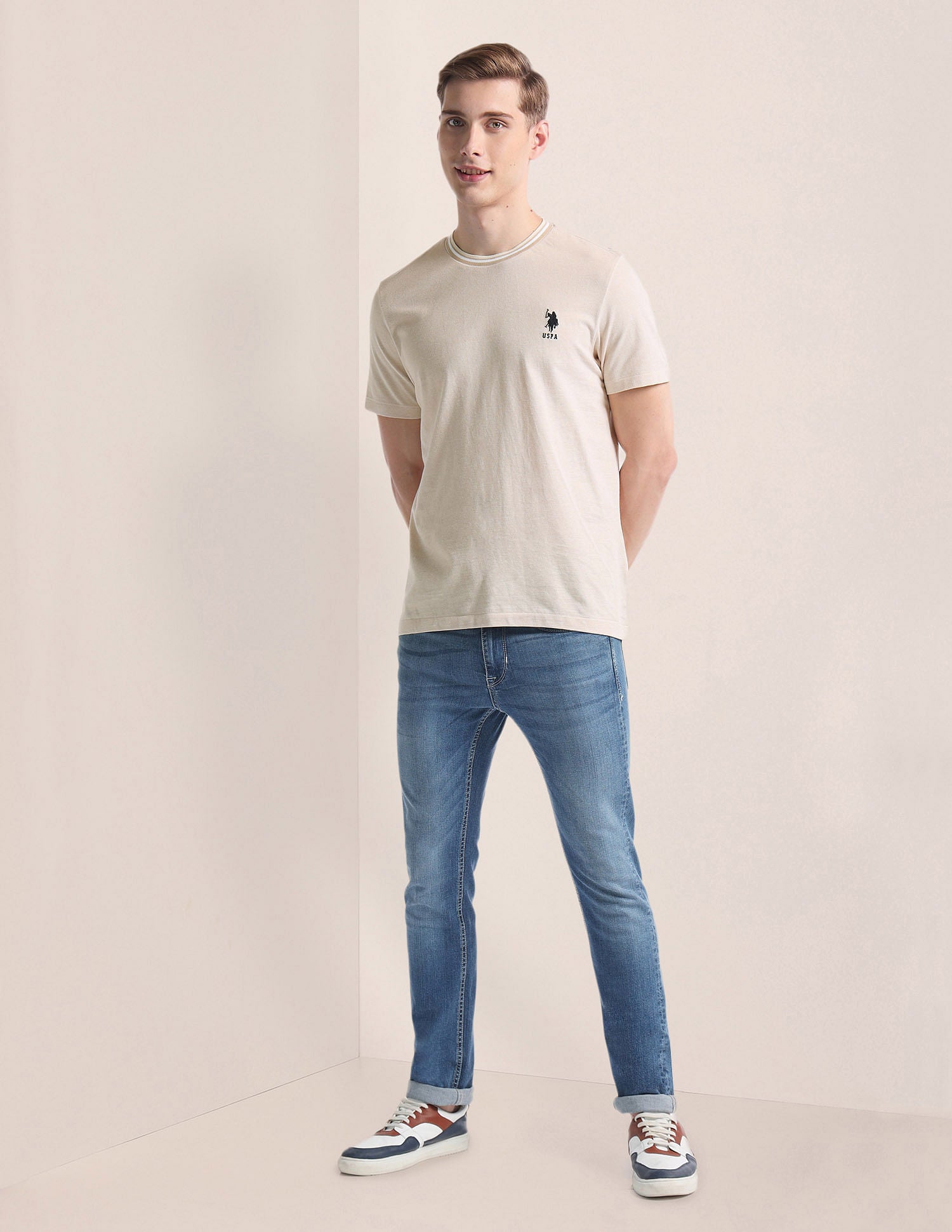 Heathered Slim T-Shirt Beige - U.S. Polo Assn. India | Large