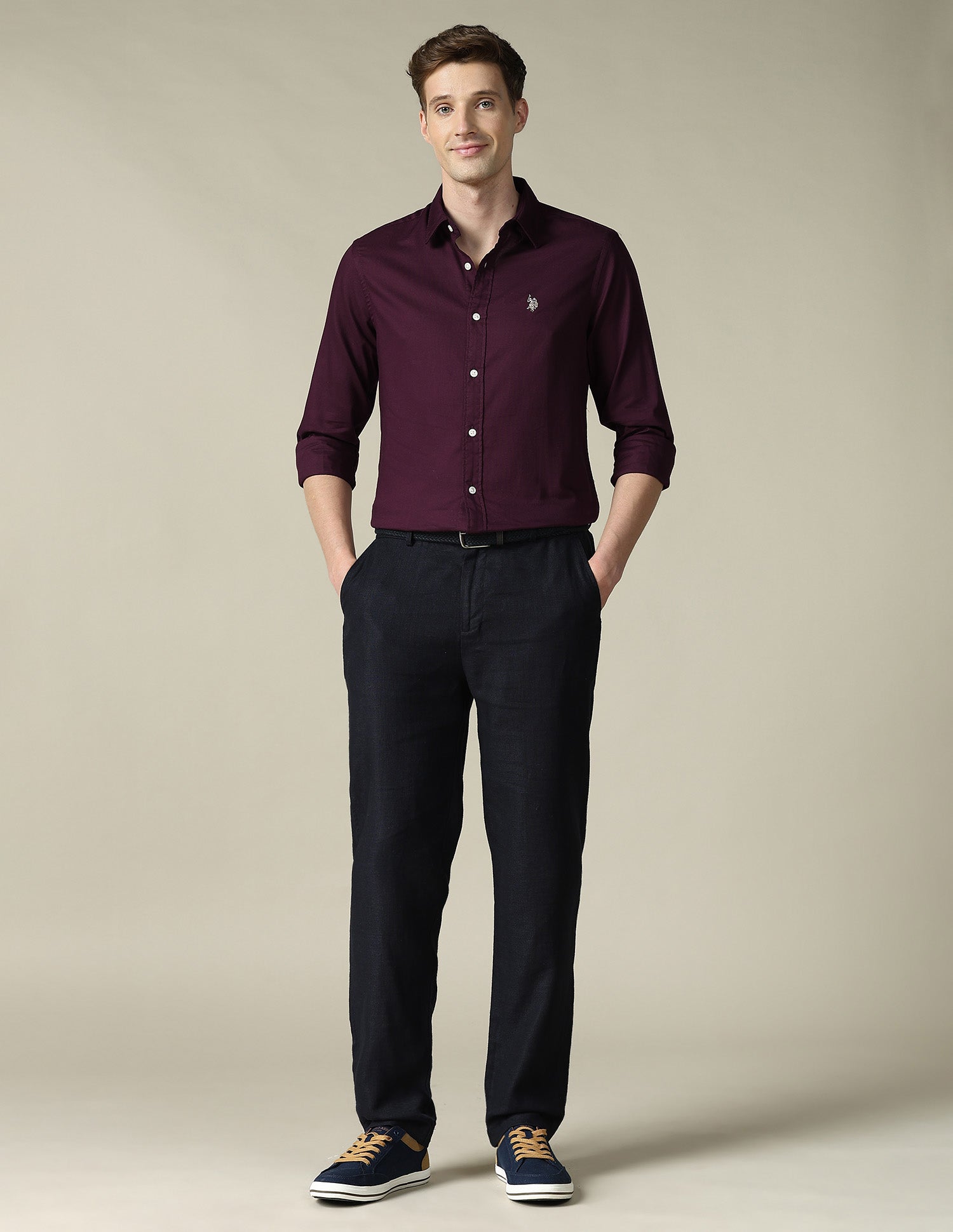 Textured Tailored Fit Shirt Maroon - U.S. Polo Assn. India | Large