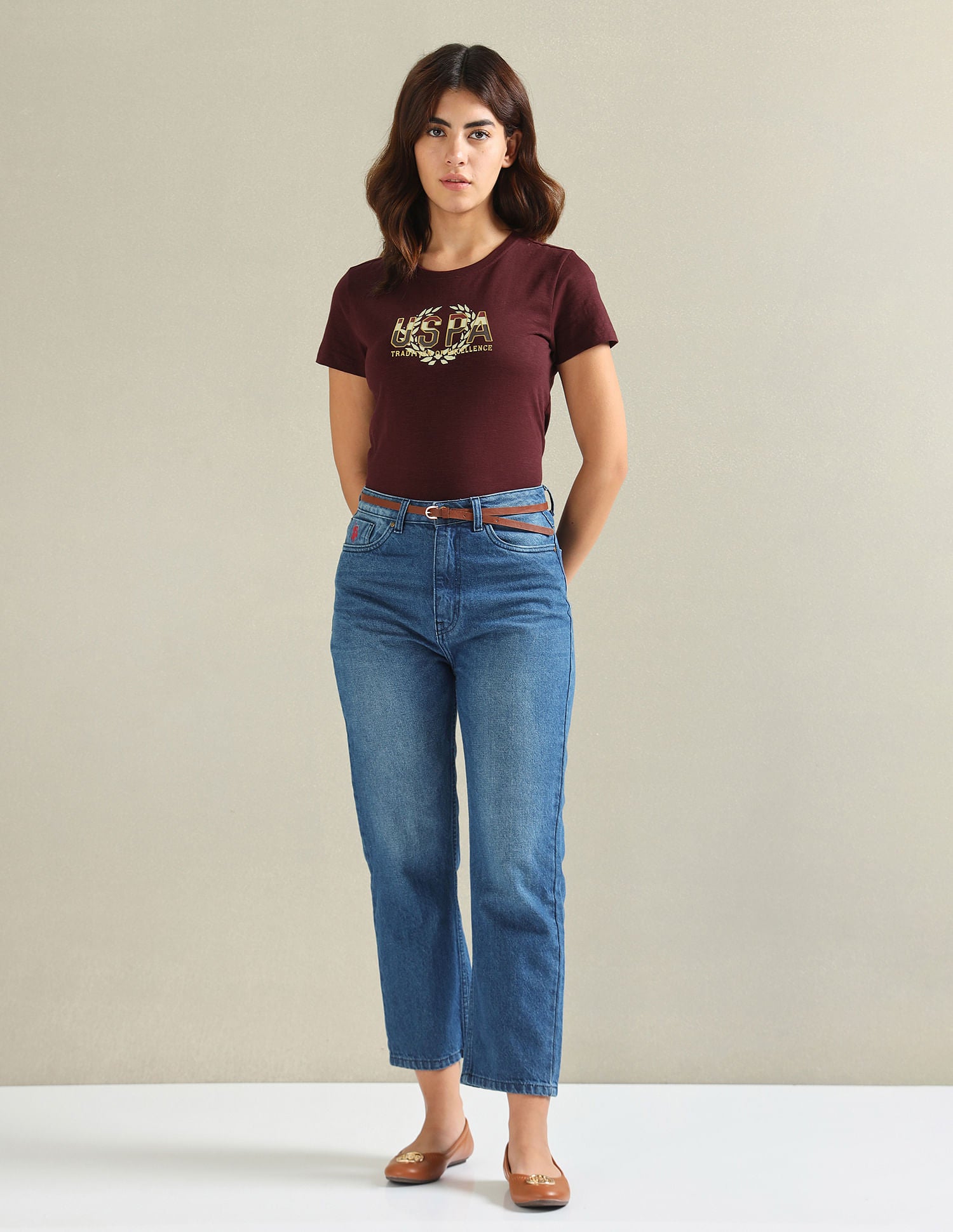 Brand Print Cotton Slub T-Shirt Maroon - U.S. POLO ASSN. | Large