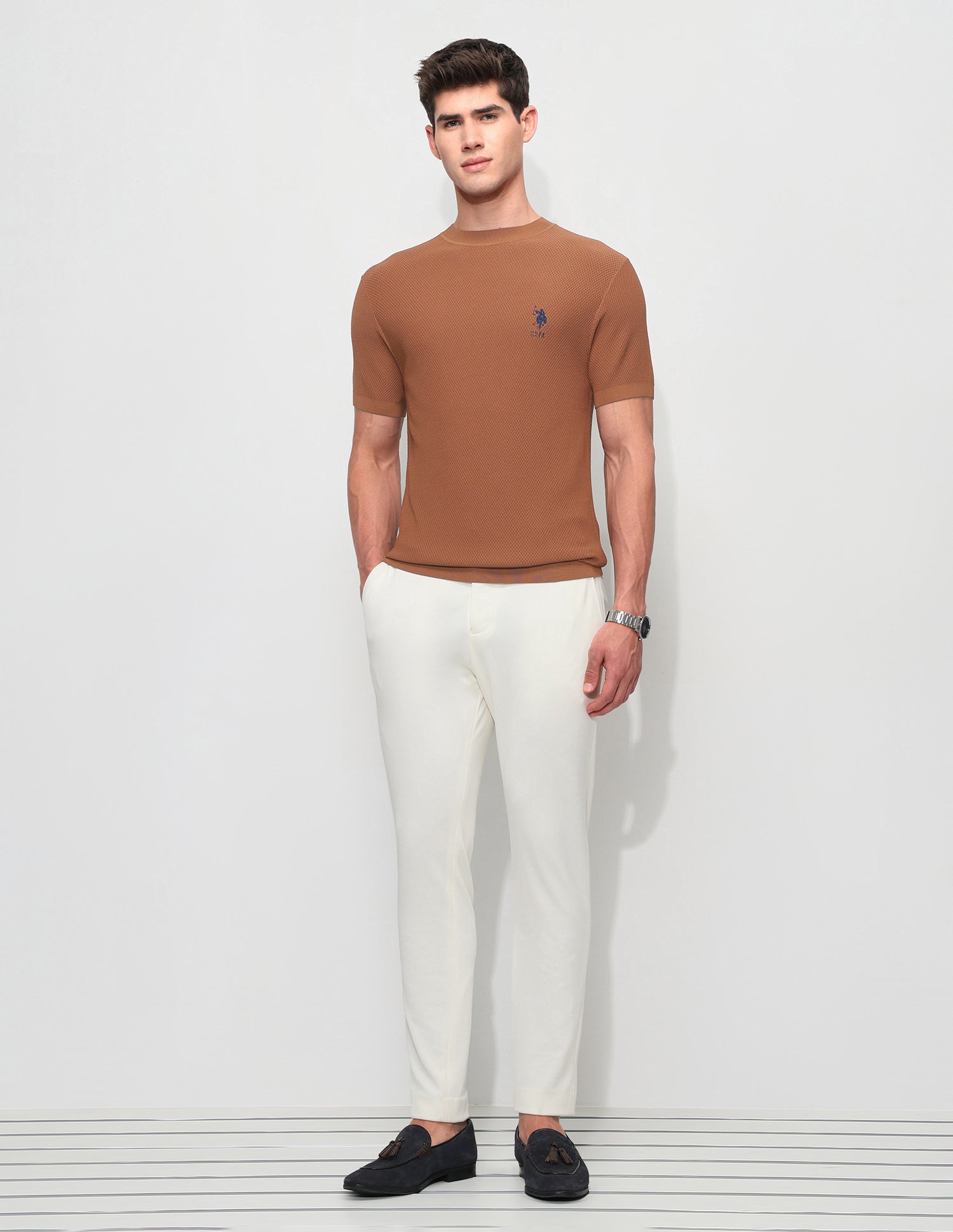 Textured Slim Fit T-Shirt Rust - U.S. Polo Assn. India | Large