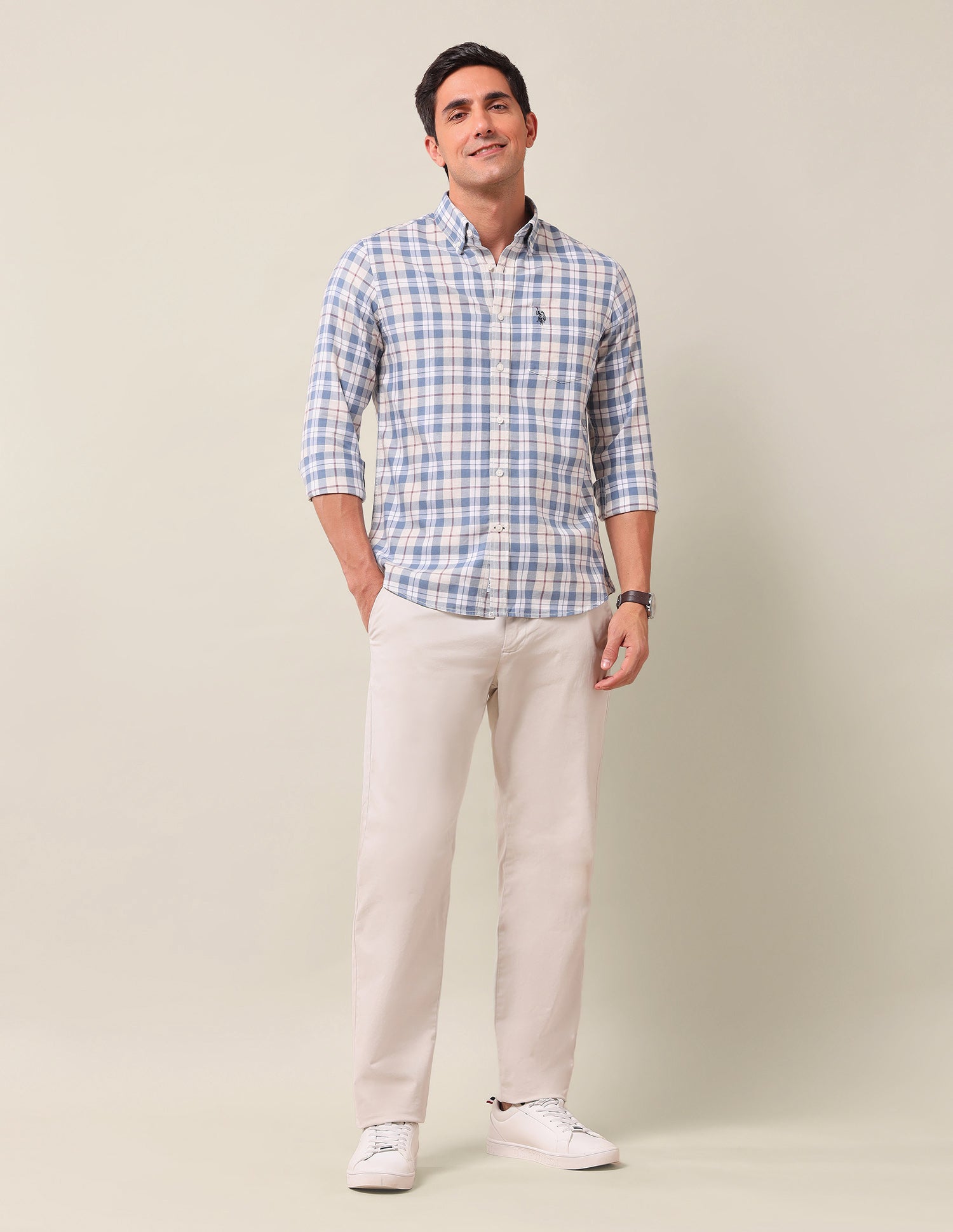 Tailored Fit Pure Cotton Shirt Blue - U.S. Polo Assn. India | Large