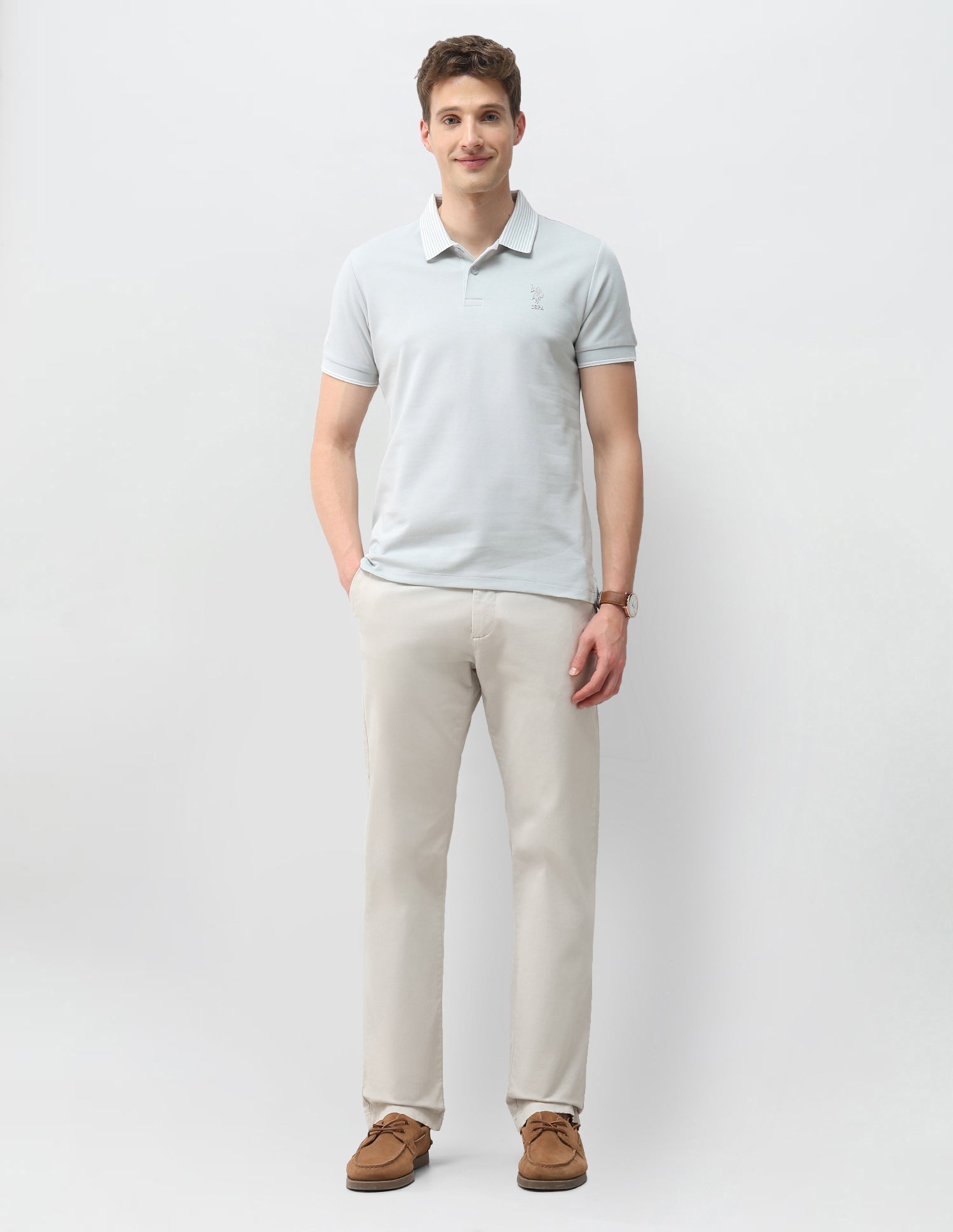 Solid Slim Fit Polo Shirt Light Grey - U.S. Polo Assn. India | Large