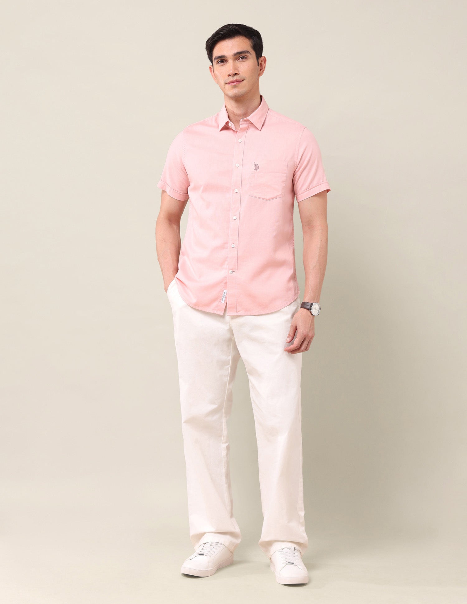 Tailored Fit Solid Shirt Light Pink - U.S. Polo Assn. India | Large