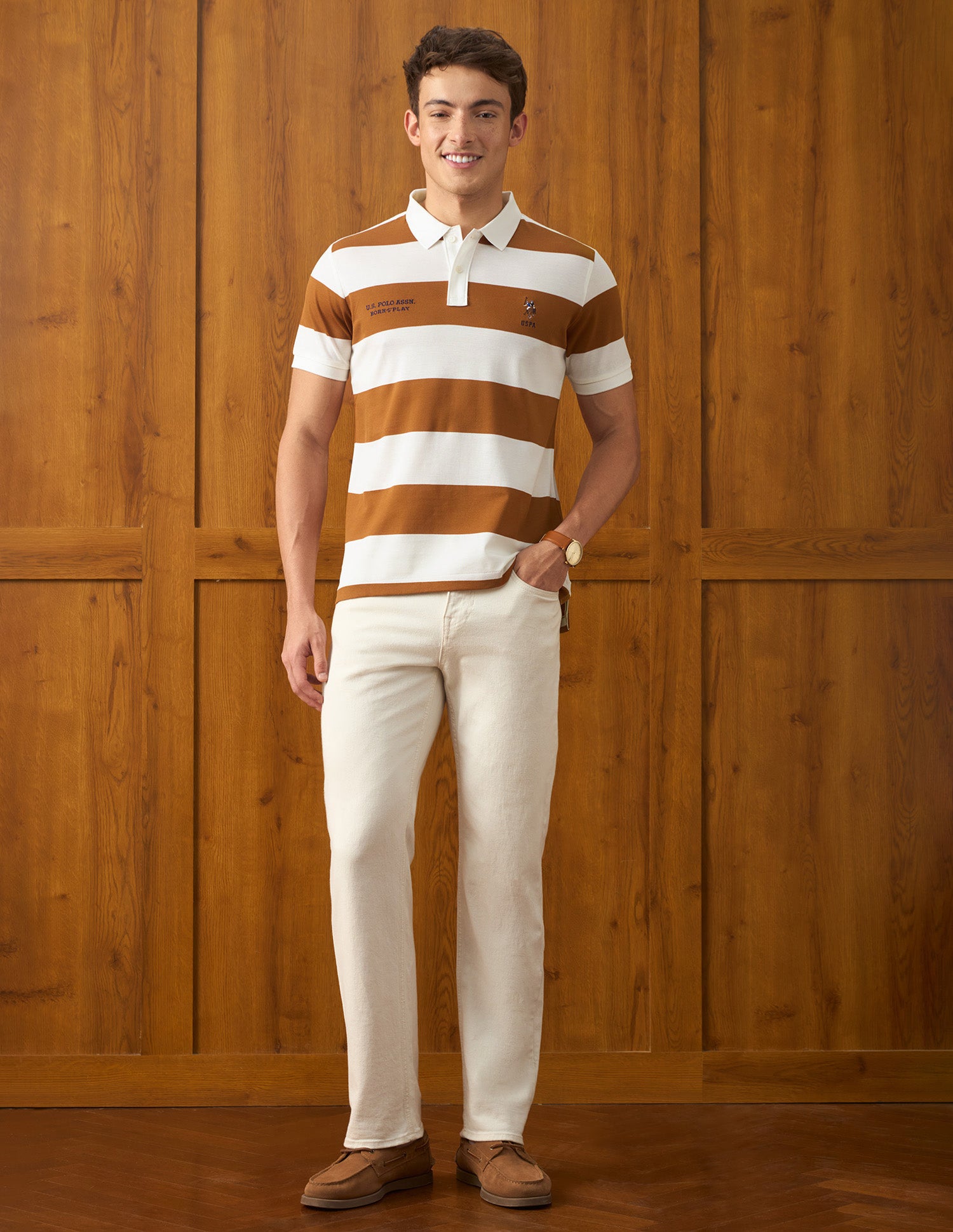 Horizontal Striped Slim Fit Polo Shirt Off White - U.S. Polo Assn. India | Large