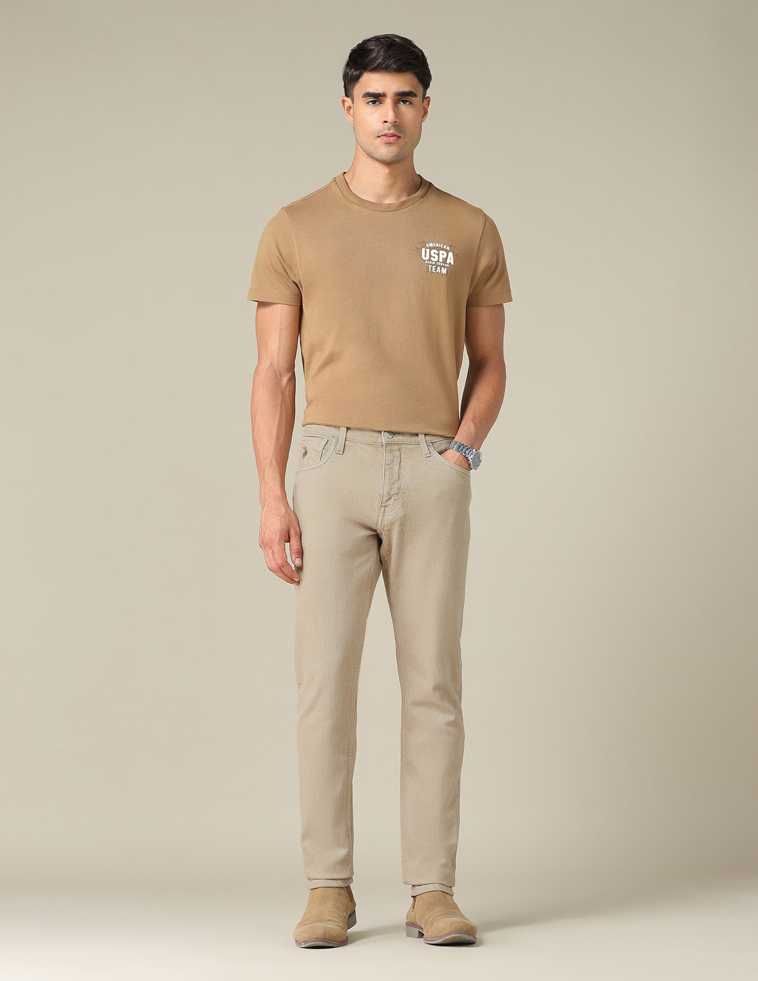Brandon Slim Tapered Fit Beige Jeans Stone - U.S. POLO ASSN. | Large