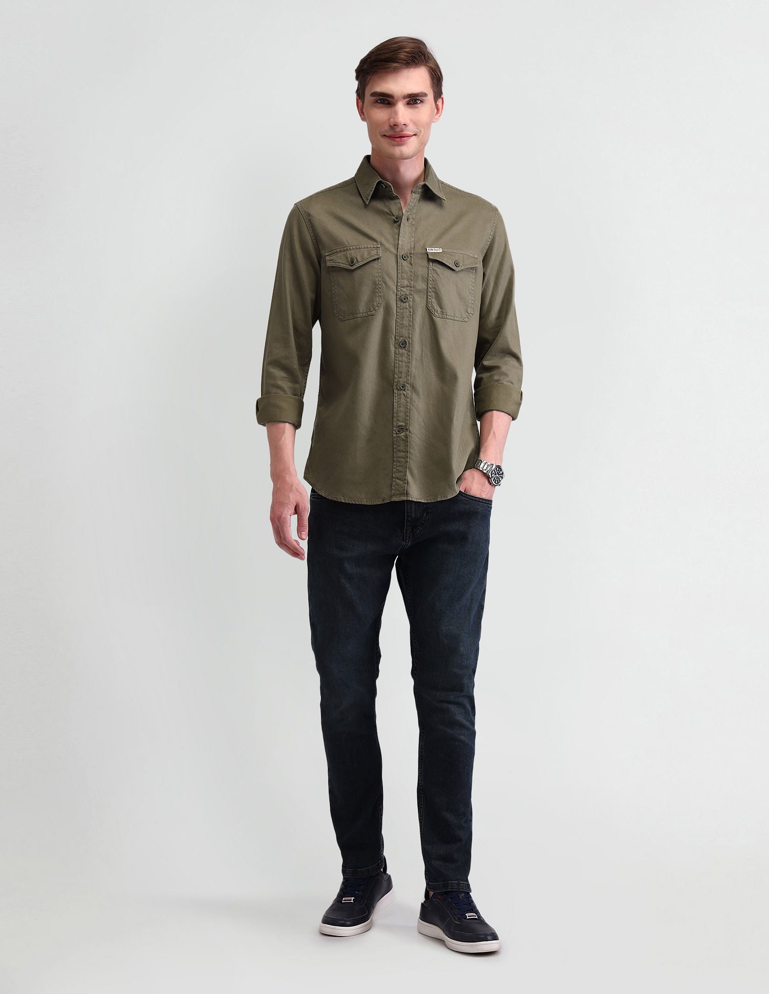 Slim Fit Corduroy Shirt Dk-Olive - U.S. Polo Assn. India | Large