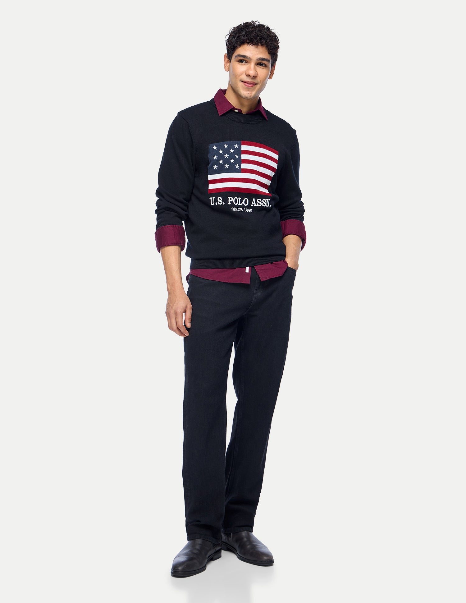 Graphic Brand Printed Slim Fit Sweater Navy - U.S. Polo Assn. India | Large