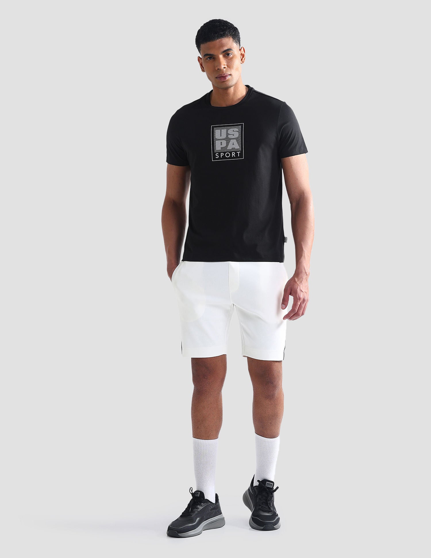 Slim Fit Brand Print Active T-Shirt Black - U.S. Polo Assn. India | Large