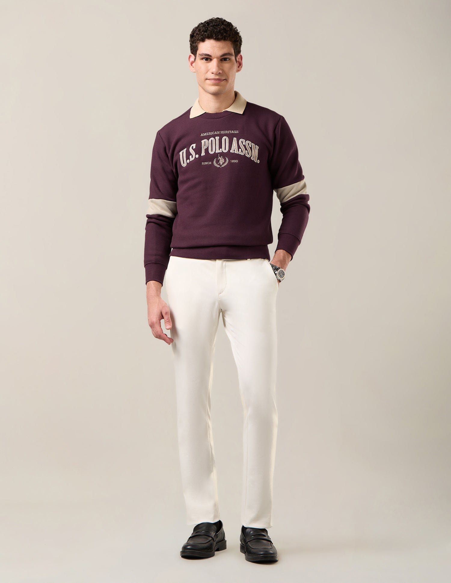 Brand Applique Slim Fit Sweatshirt Maroon - U.S. Polo Assn. India | Large