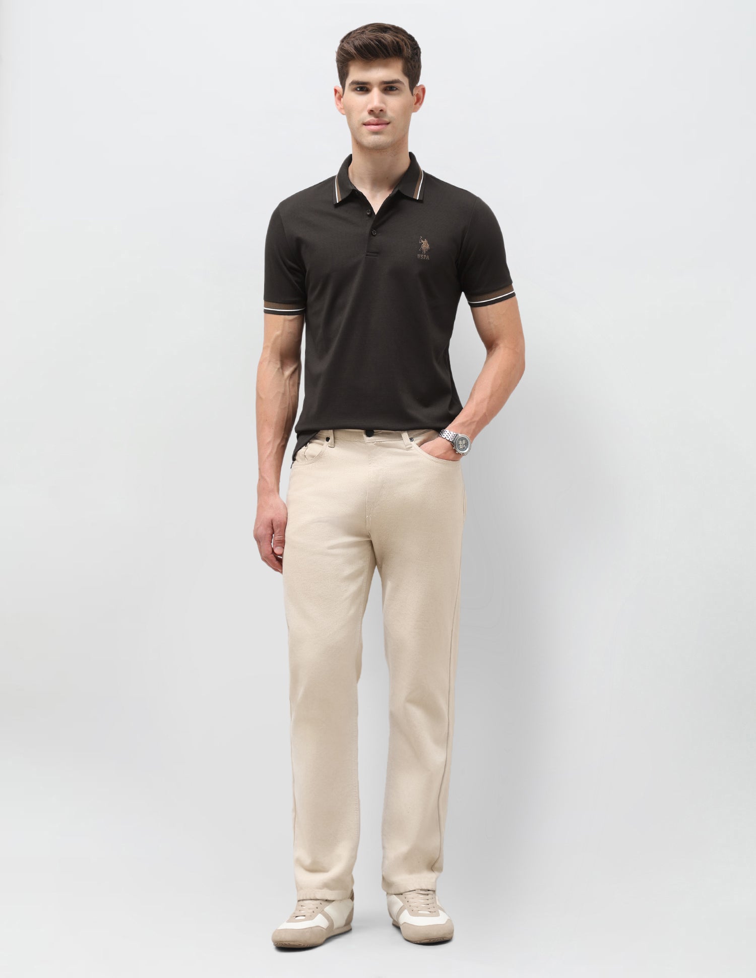 Solid Slim Fit Polo Shirt Dark Brown - U.S. Polo Assn. India | Large