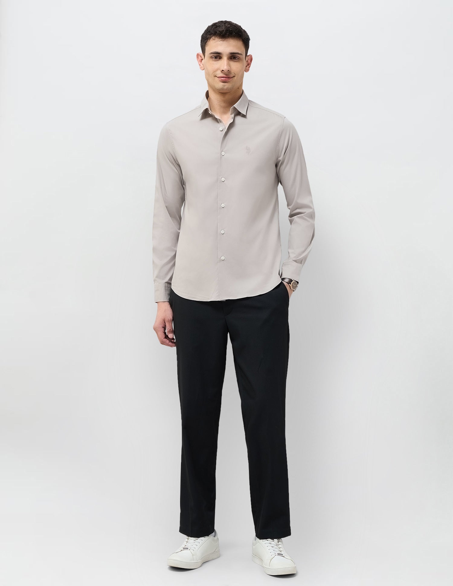 Solid Tailored Fit Shirt Beige - U.S. Polo Assn. India | Large
