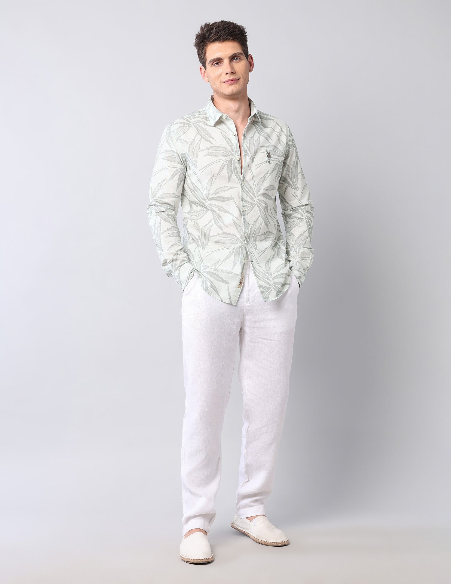 Tropical Printed Regular Fit Shirt Grey - U.S. Polo Assn. India | Large