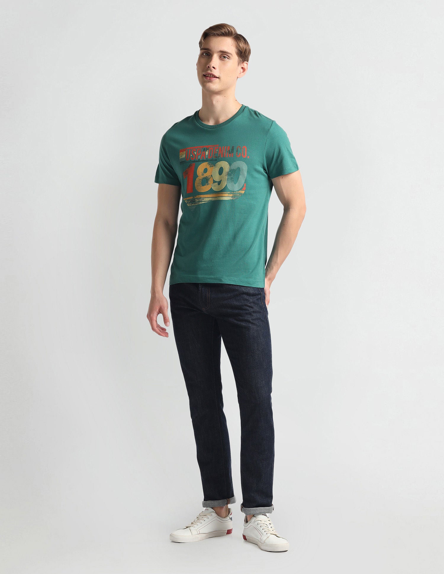 Crew Neck Brand Print T-Shirt Dark Green - U.S. Polo Assn. India | Large