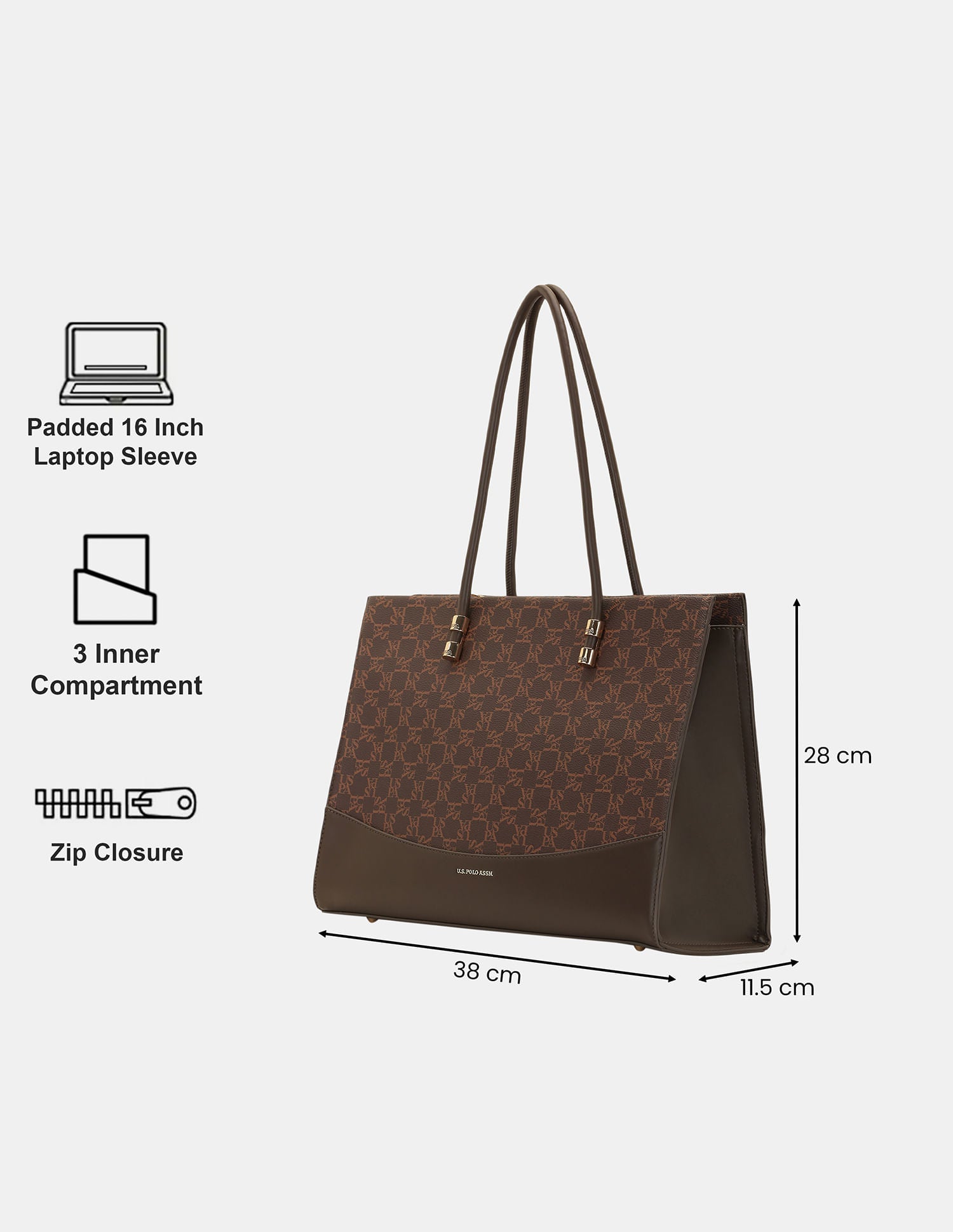 Women  Bella Monogram Tote Bag Brown - U.S. POLO ASSN. | Large