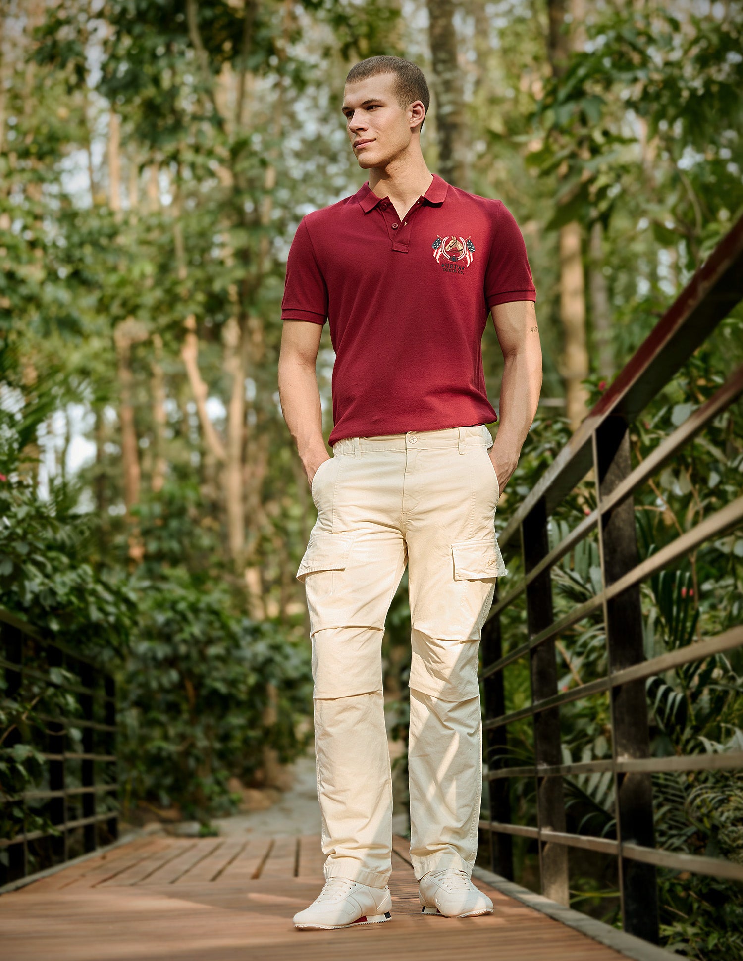 Mid Rise Straight Fit Twill Cargos Off White - U.S. Polo Assn. India | Large