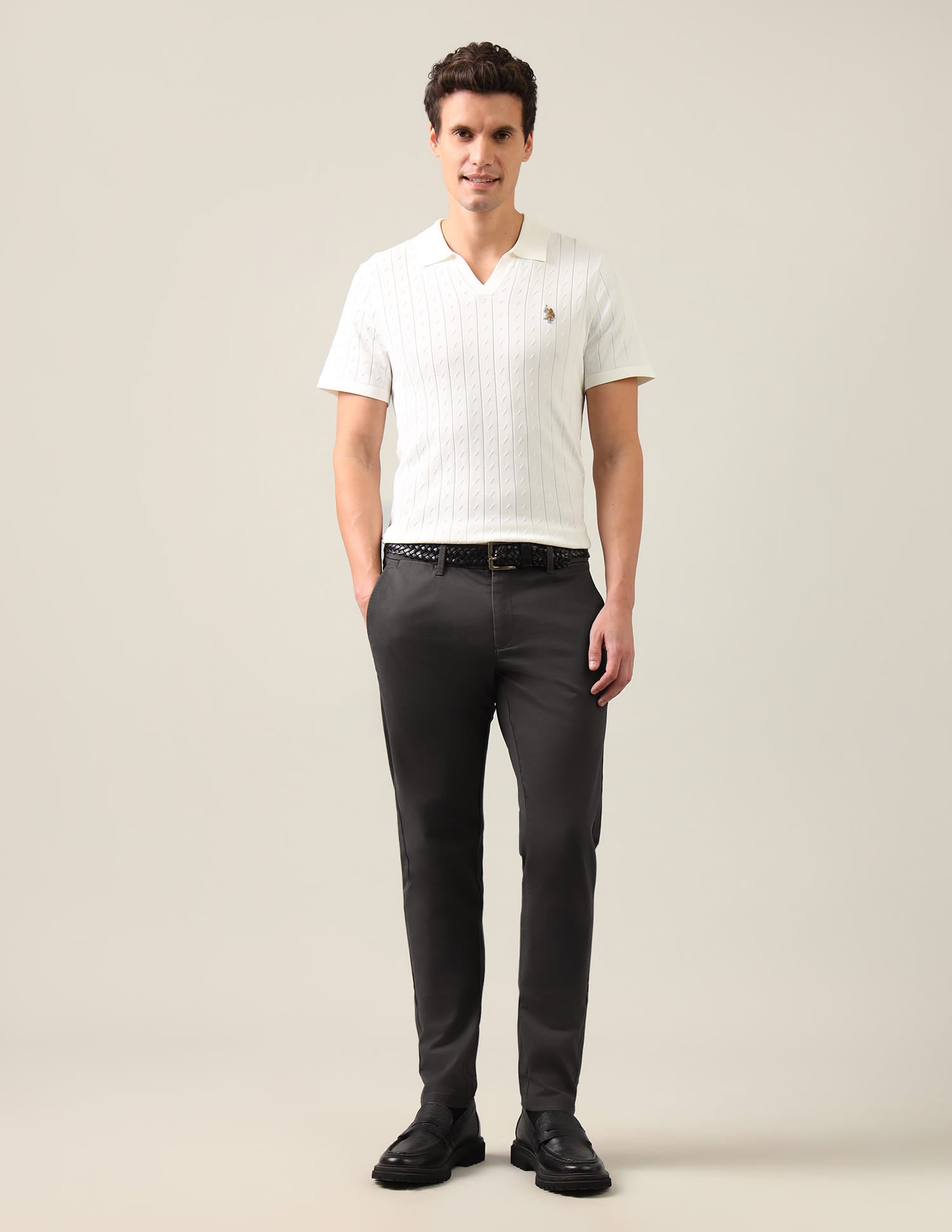 Austin Slim Fit Twill Trousers Grey - U.S. Polo Assn. India | Large