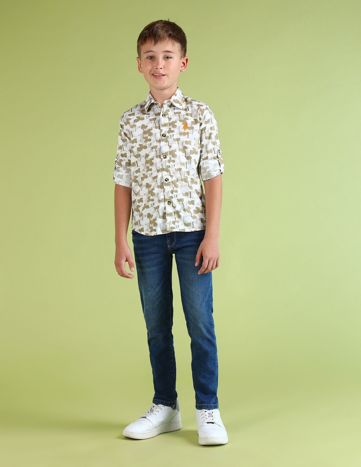 Boys Regular Fit Printed Shirt Olive - U.S. POLO ASSN. | Large