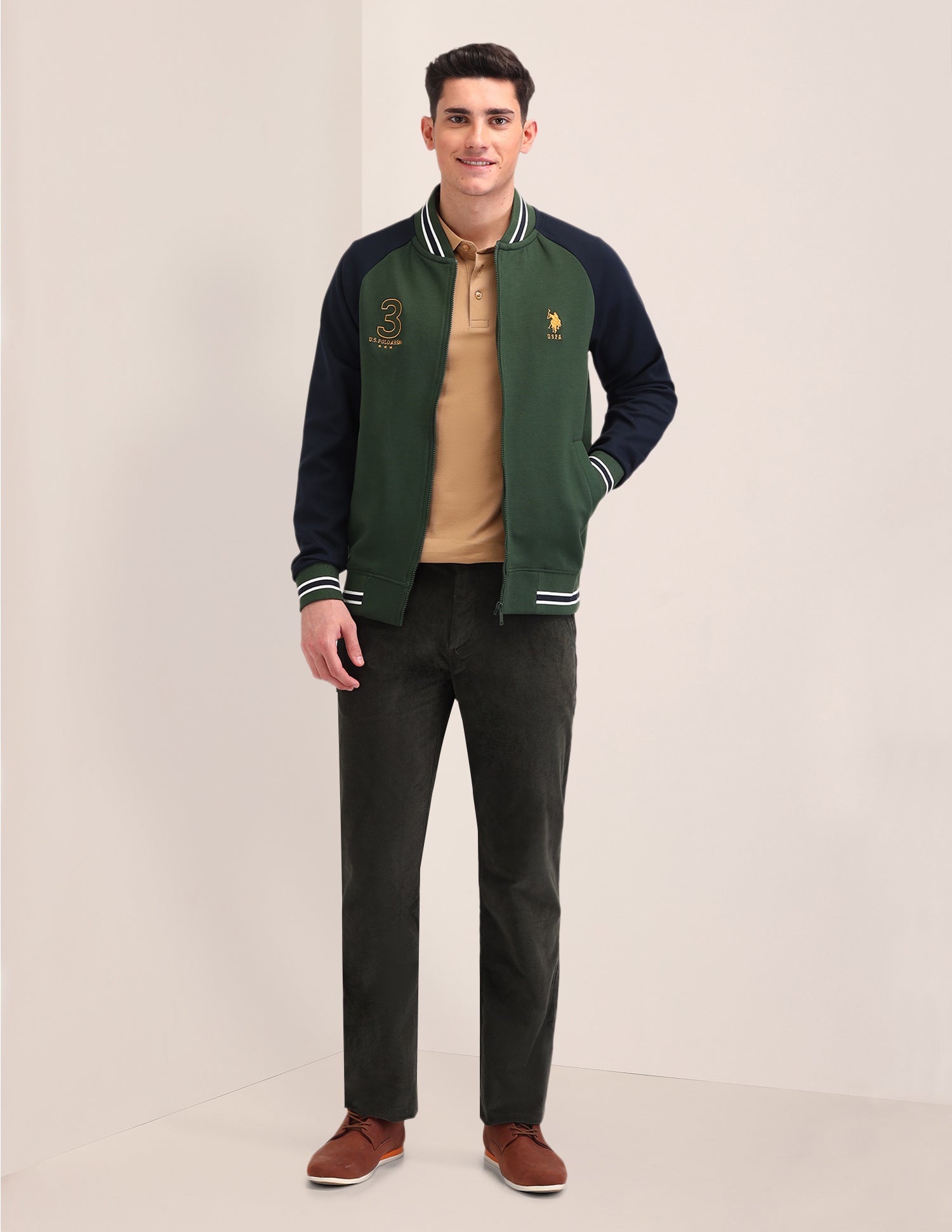 Colour Blocked Regular Fit Sweatshirt Olive - U.S. POLO ASSN. | Large