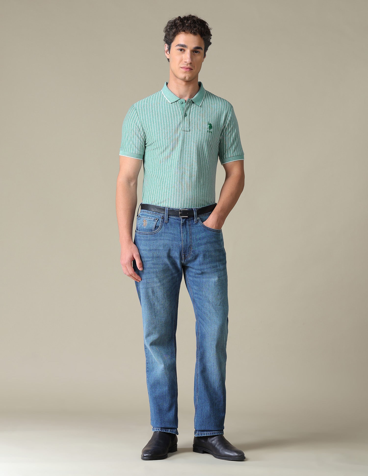 Vertical Striped Regular Fit Polo Shirt Green - U.S. Polo Assn. India | Large