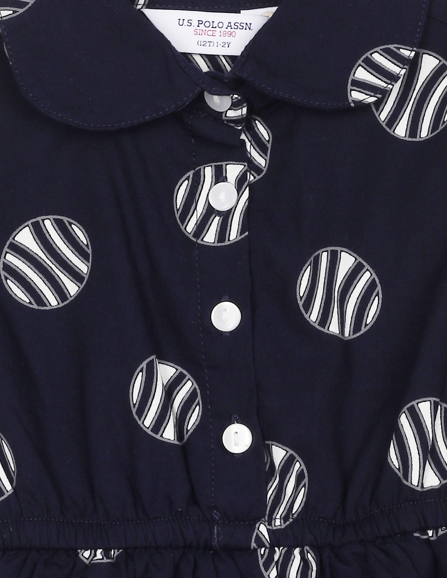 Girls Navy Shirt Collar Printed Fit And Flare Dress Navy - U.S. POLO ASSN. | Large