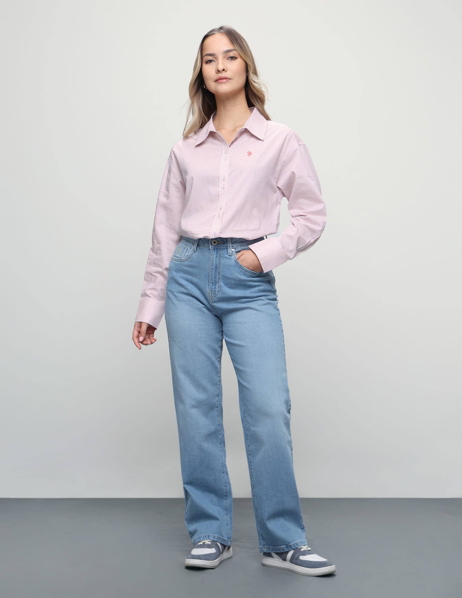 Vertical Striped Boyfriend Fit Shirt Pink - U.S. Polo Assn. India | Large
