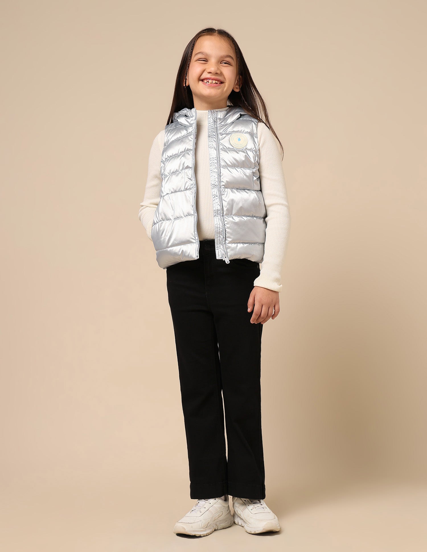 Girls Hooded Puffer Gilet Jacket Silver - U.S. POLO ASSN. | Large