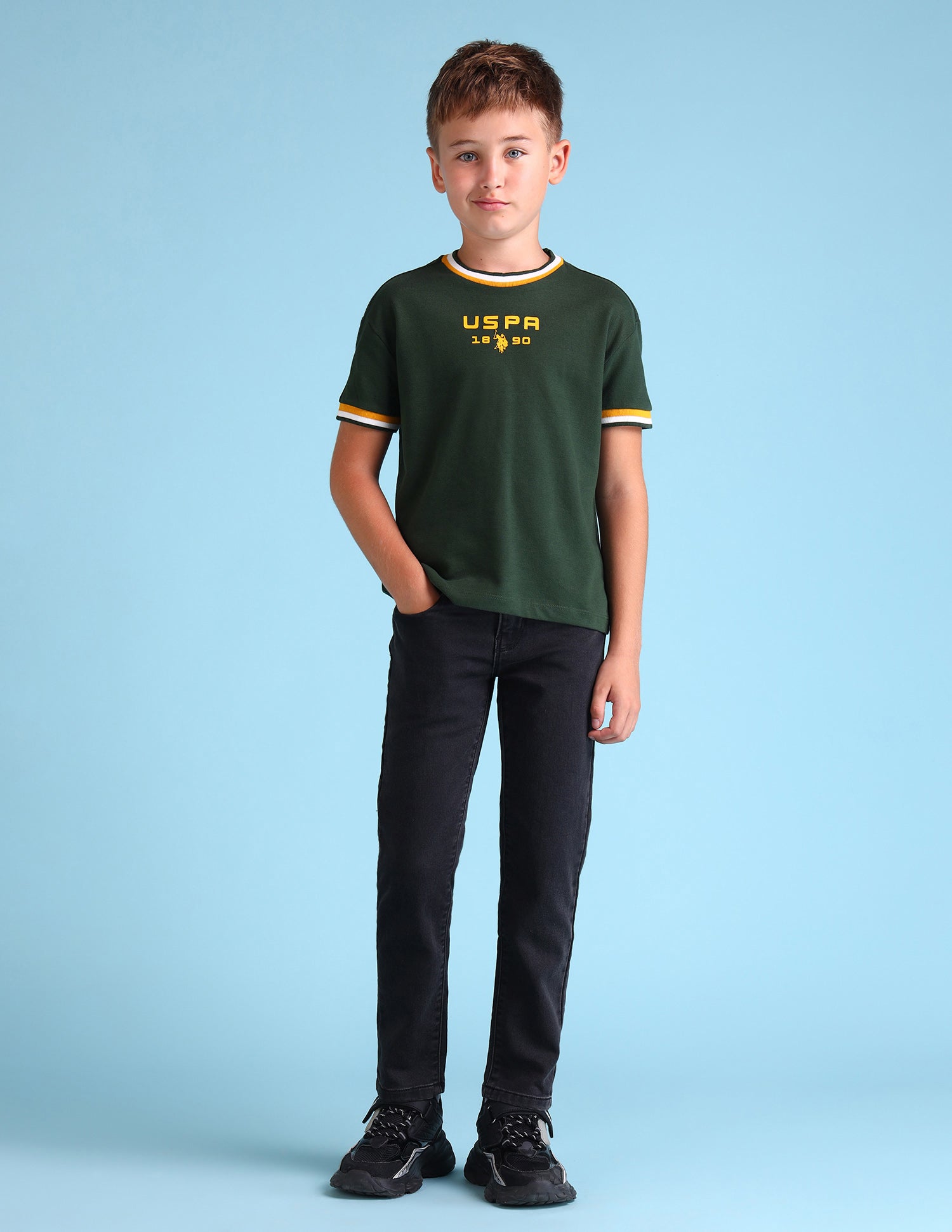 Boys Brand Printed T-Shirt Kombu Green - U.S. Polo Assn. India | Large