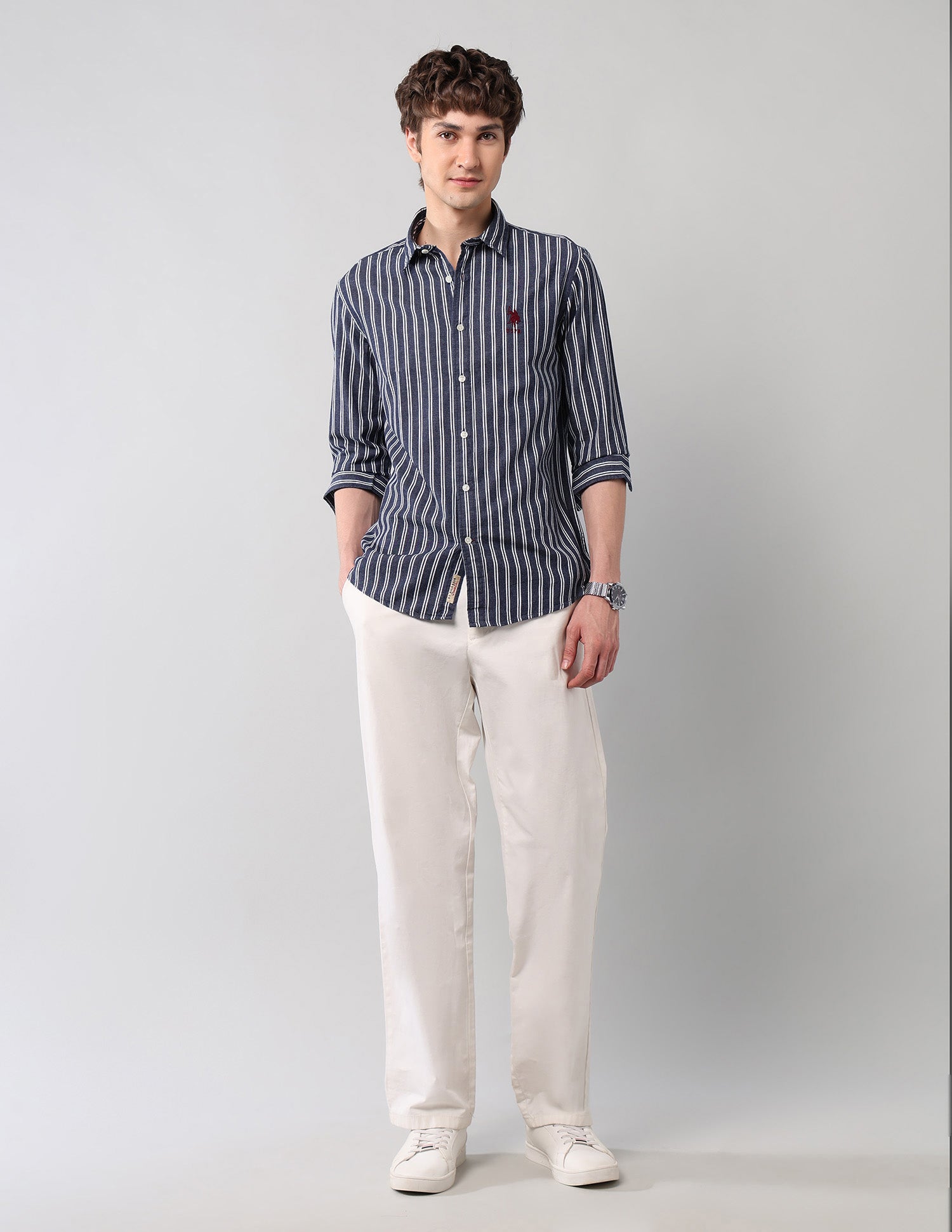 Vertical Striped Pure Cotton Shirt Indigo - U.S. Polo Assn. India | Large