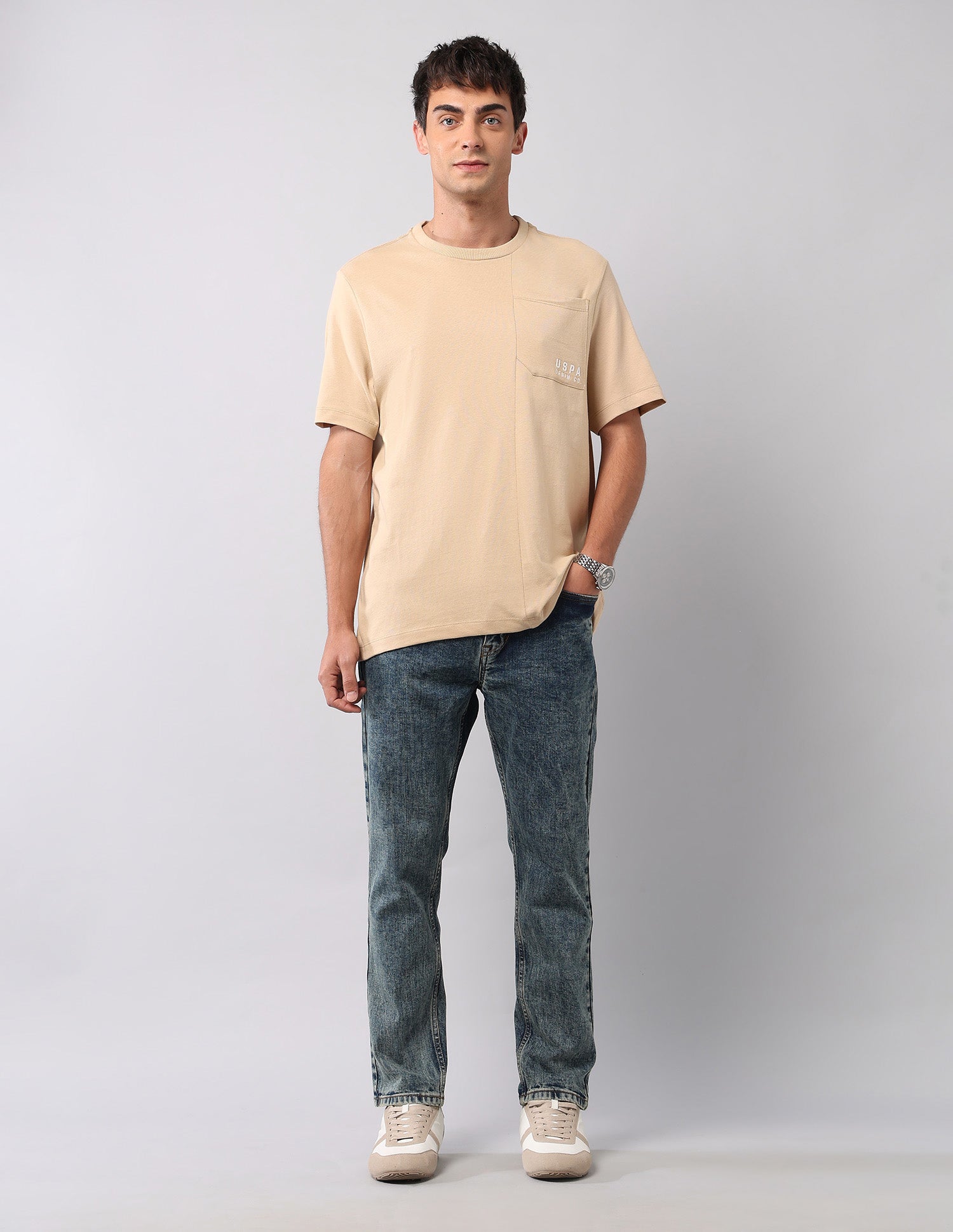 Solid Pure Cotton T-Shirt Beige - U.S. Polo Assn. India | Large