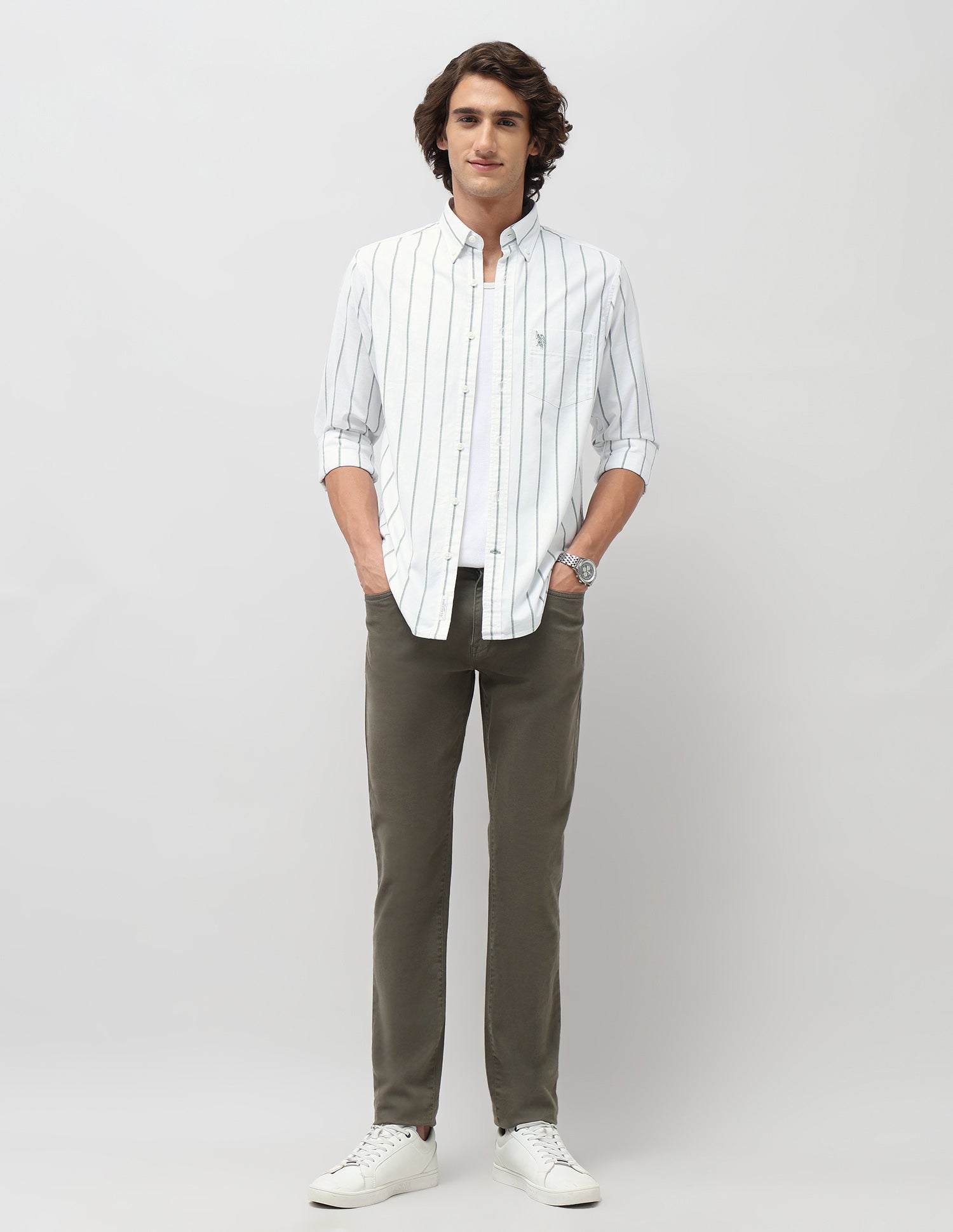 Vertical Striped Oxford Shirt Green - U.S. POLO ASSN. | Large