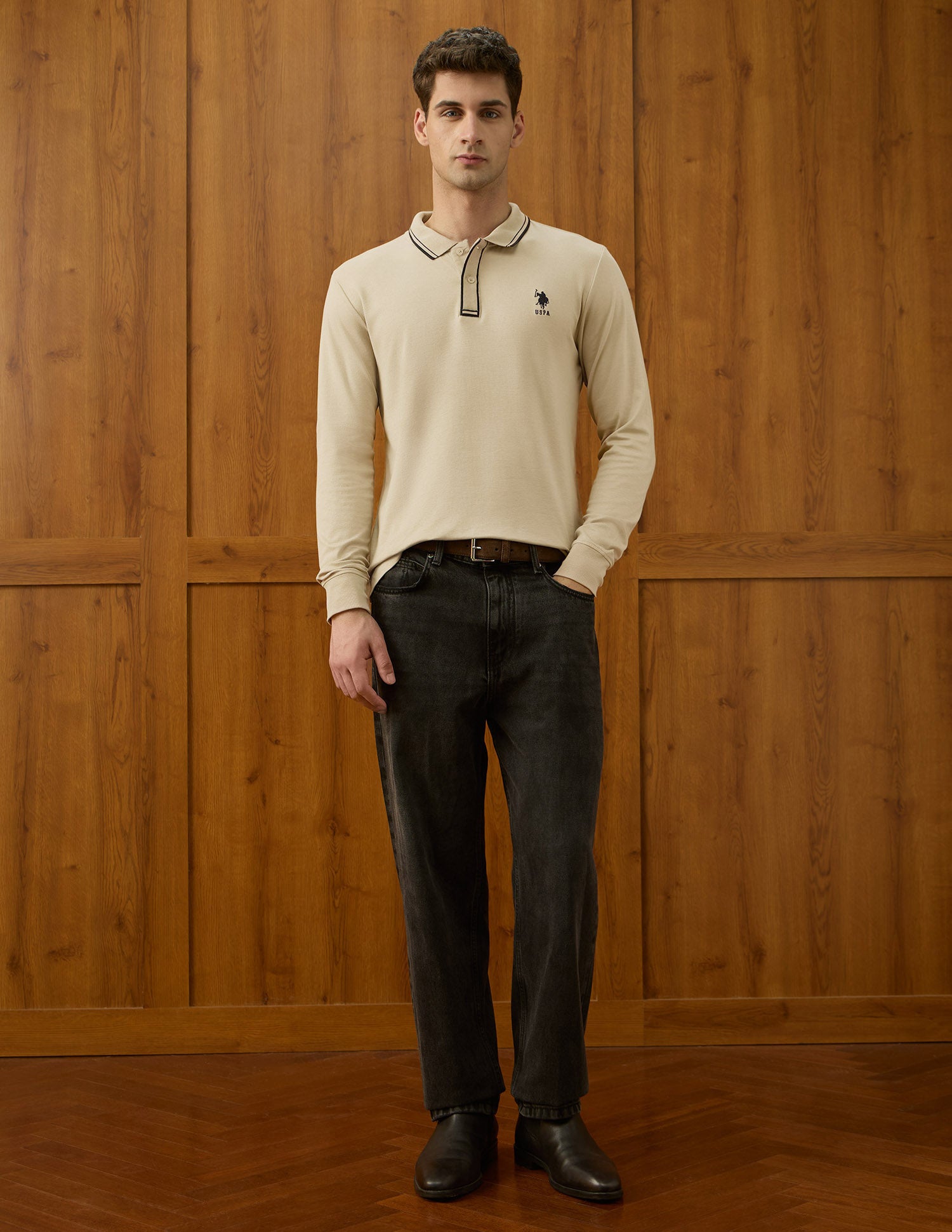 Solid Equestrian Aisle Theater Polo Shirt Khaki - U.S. POLO ASSN. | Large