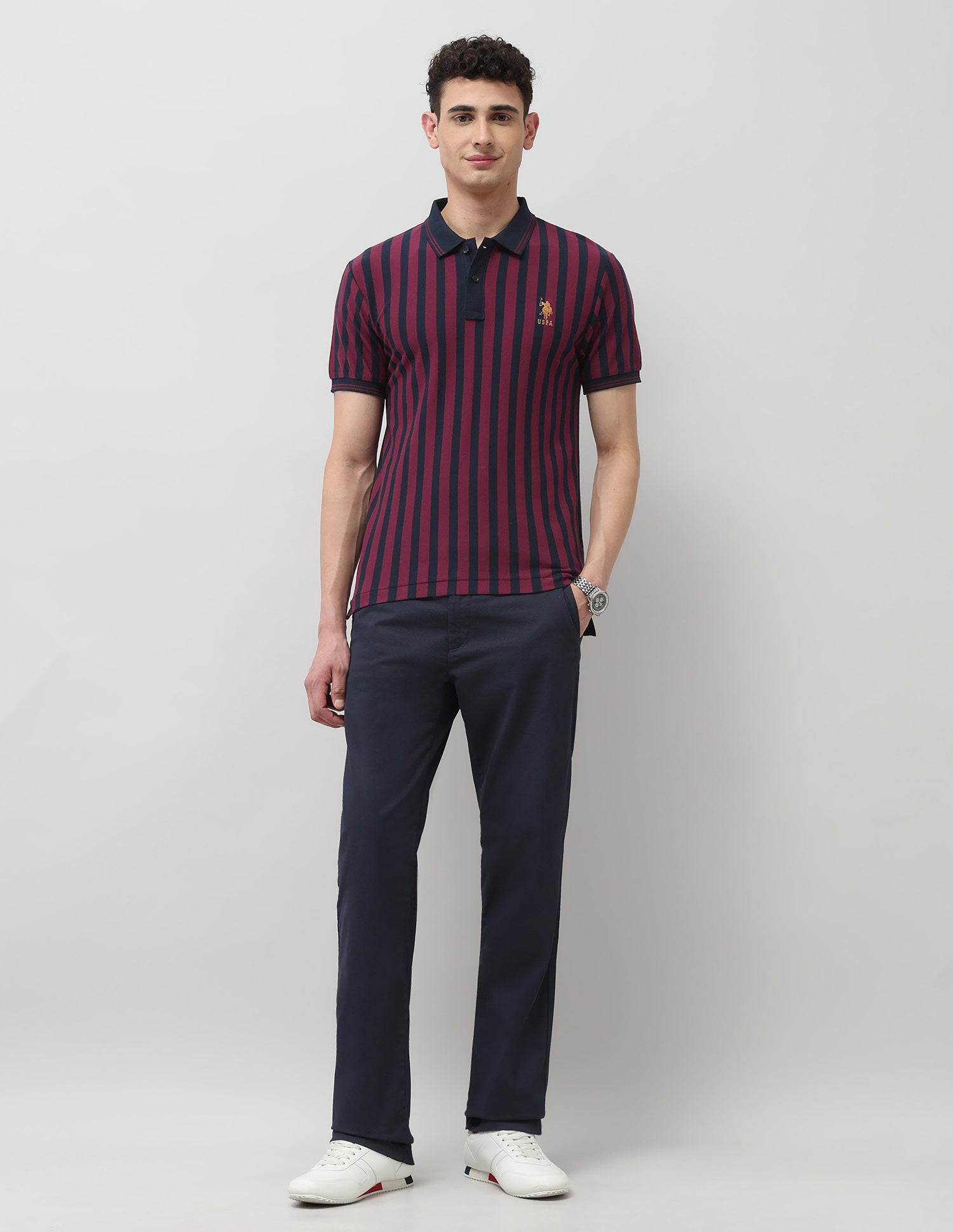 Vertical Striped Slim Fit Polo Shirt Maroon - U.S. POLO ASSN. | Large