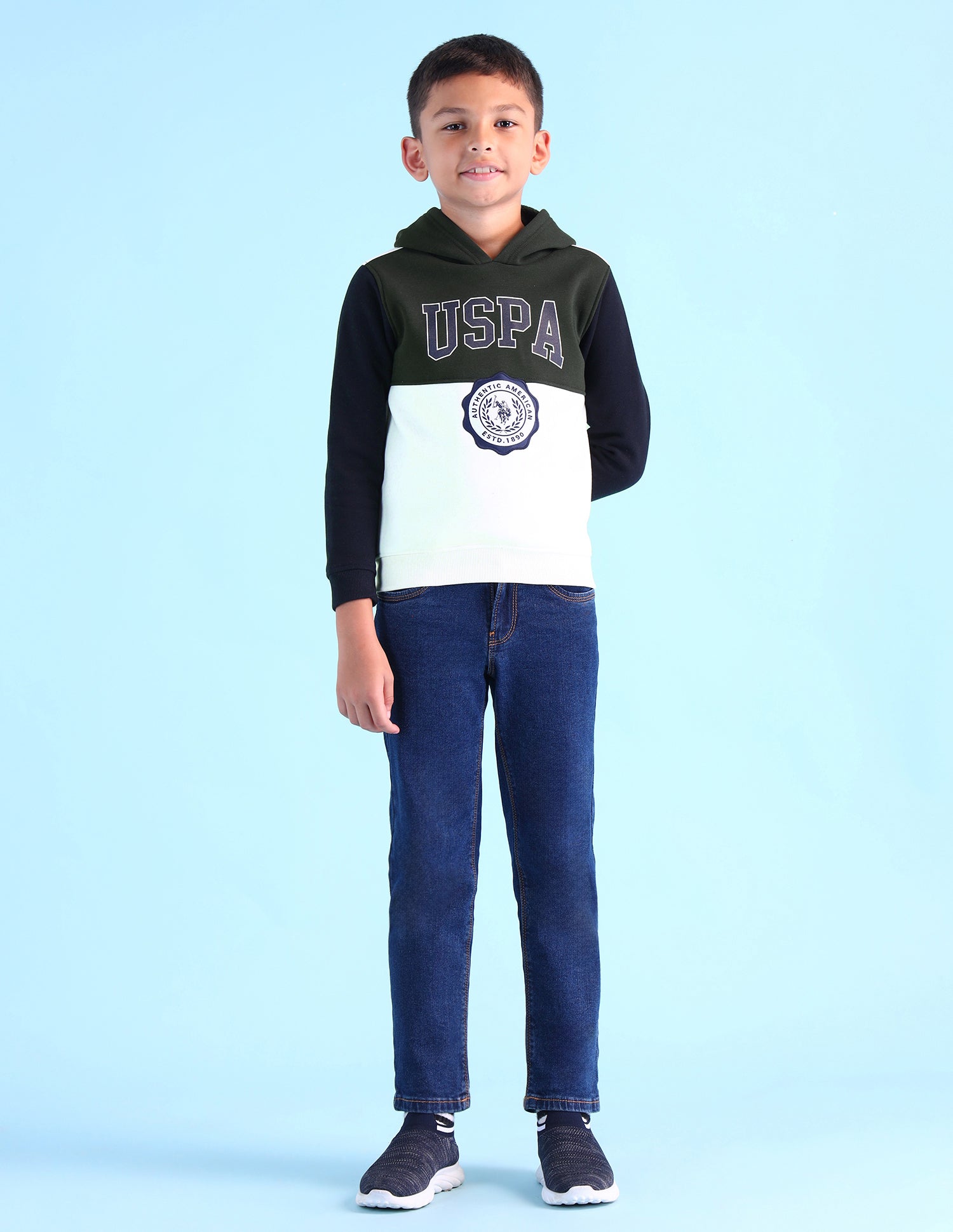 Boys Brand Printed Hooded Sweatshirt Dark Green - U.S. POLO ASSN. | Large