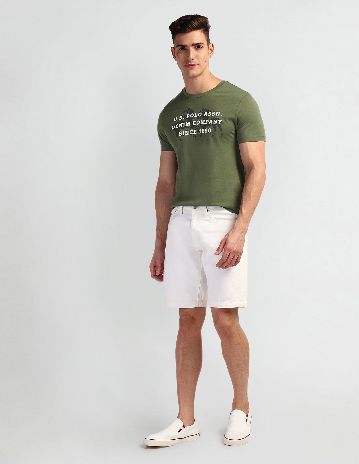 Brand Print Muscle Fit T-Shirt Olive - U.S. Polo Assn. India | Large