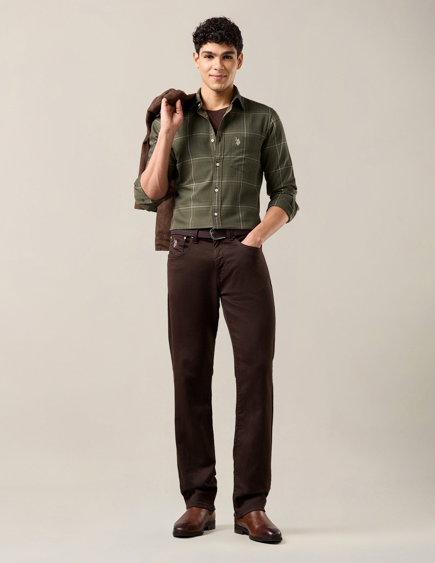 Grid Tattersall Checked Regular Fit Shirt Olive - U.S. Polo Assn. India | Large