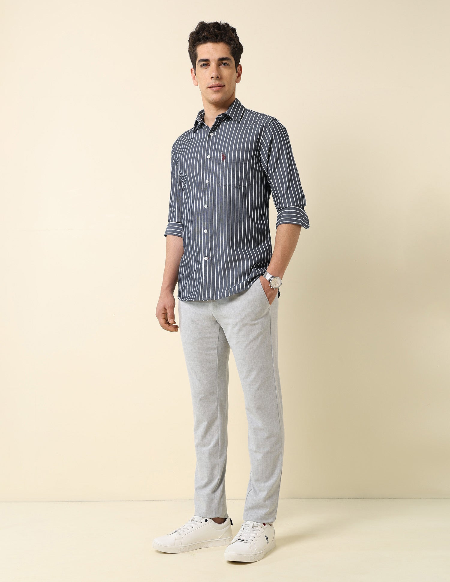 Vertical Striped Tailored Fit Shirt Navy - U.S. Polo Assn. India | Large