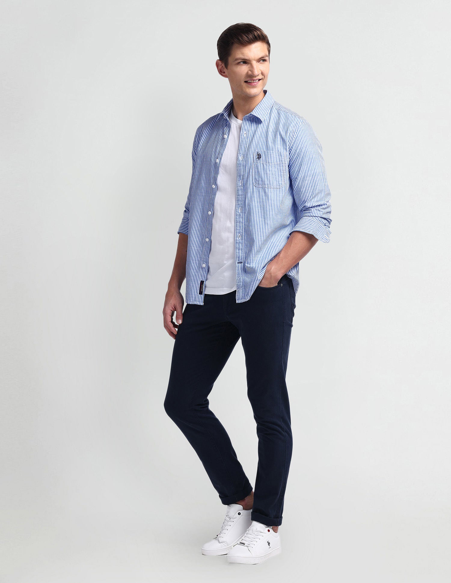 Vertical Stripe Slim Fit Shirt Blue - U.S. Polo Assn. India | Large