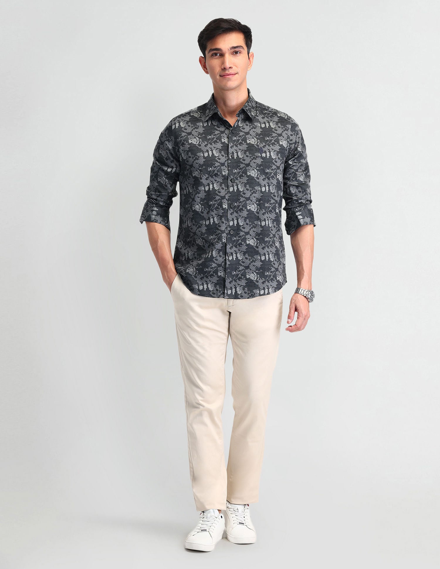 Slim Fit Poplin Shirt Grey - U.S. Polo Assn. India | Large