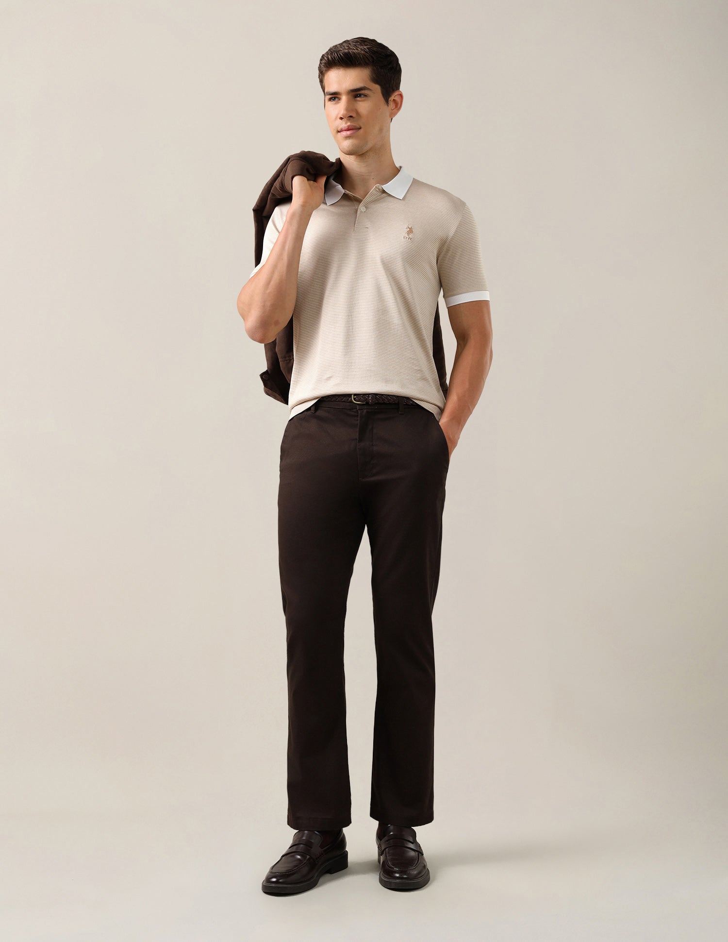 Textured Slim Fit Polo Shirt Light Brown - U.S. Polo Assn. India | Large