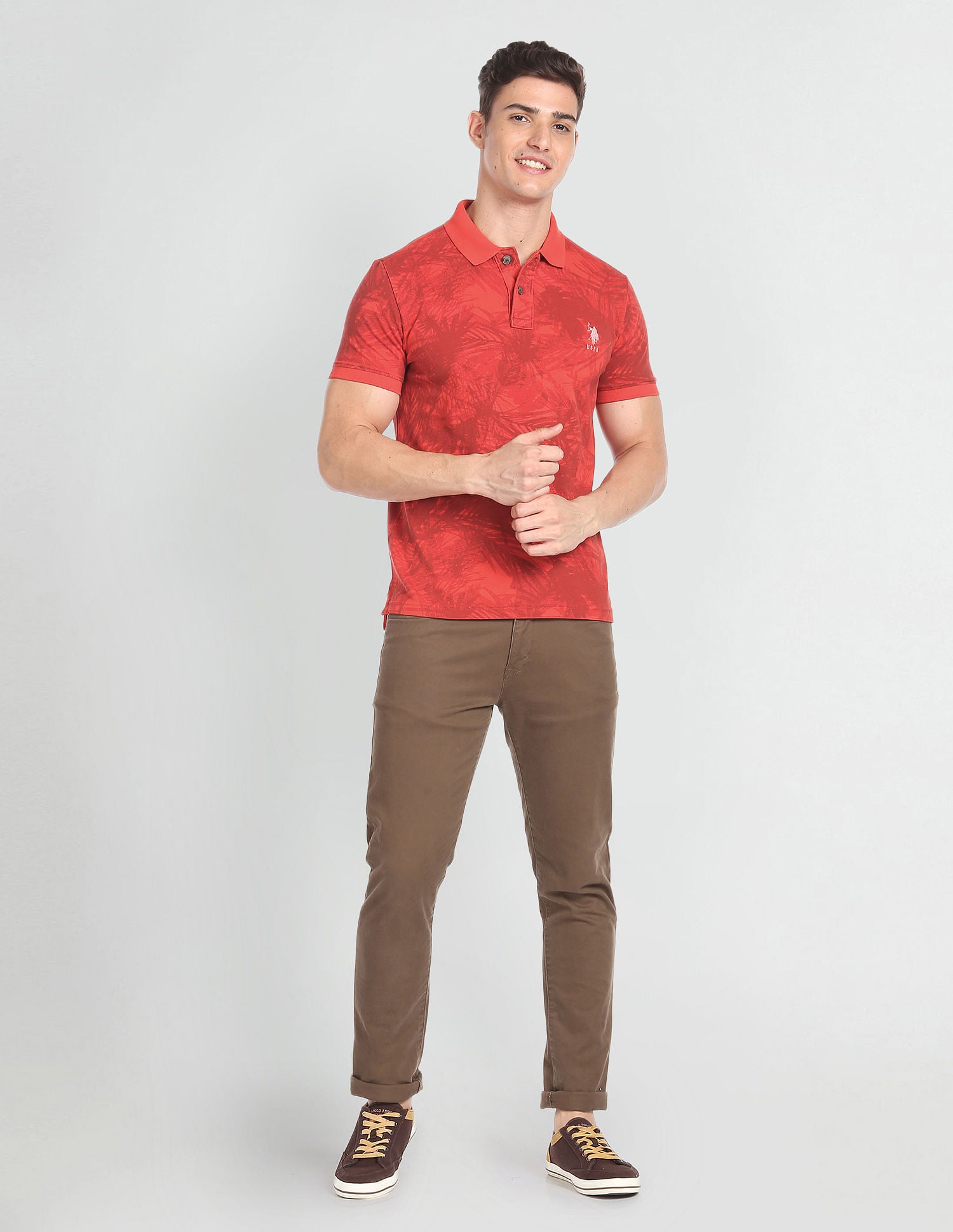 Abstract Print Cotton Polo Shirt Red - U.S. POLO ASSN. | Large